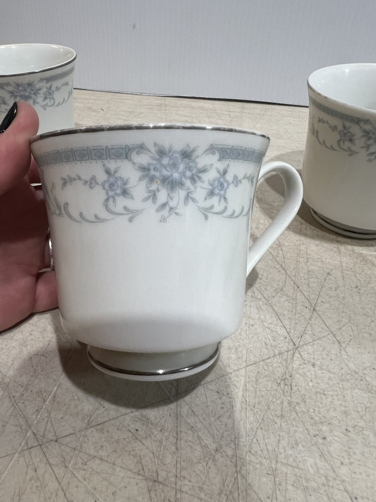 Vintage Sheffield Blue Whisper Porcelain Bone China 4 Tea Coffee Cups 1985 Japan