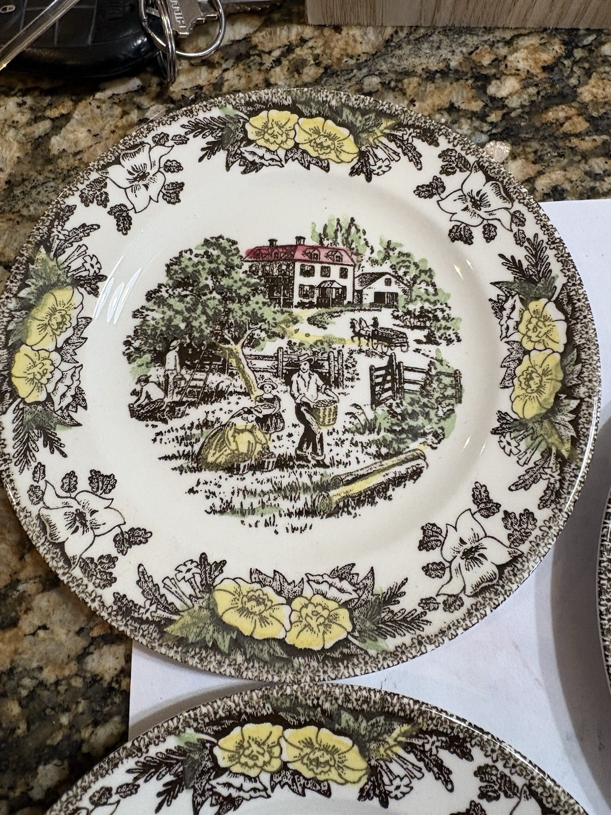 Royal China Fair Oaks Small Bread Plate With Farm Scene And Floral Border-3