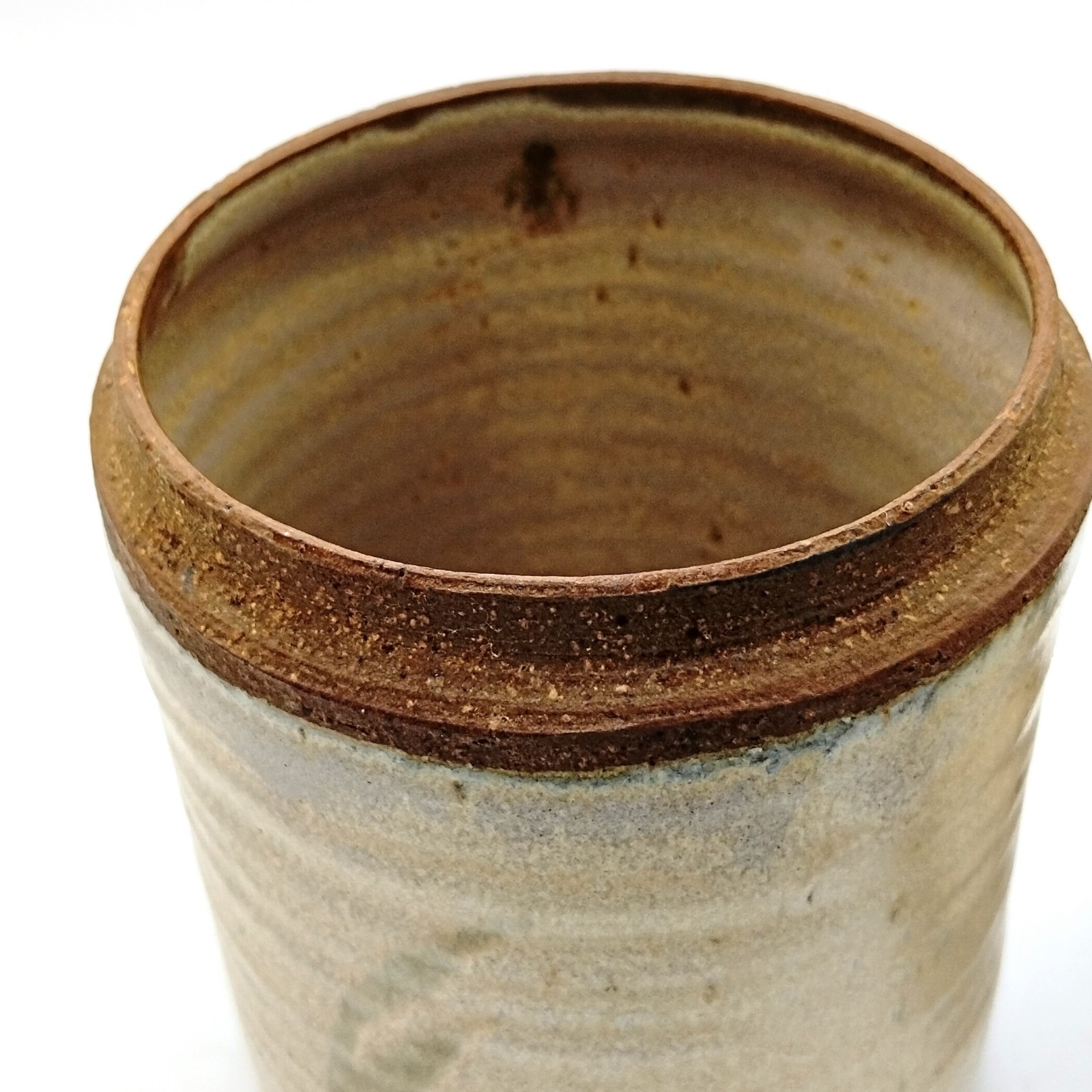 Vintage Studio Pottery Lidded Stoneware Jar Crock Canister Cream 5″ Signed