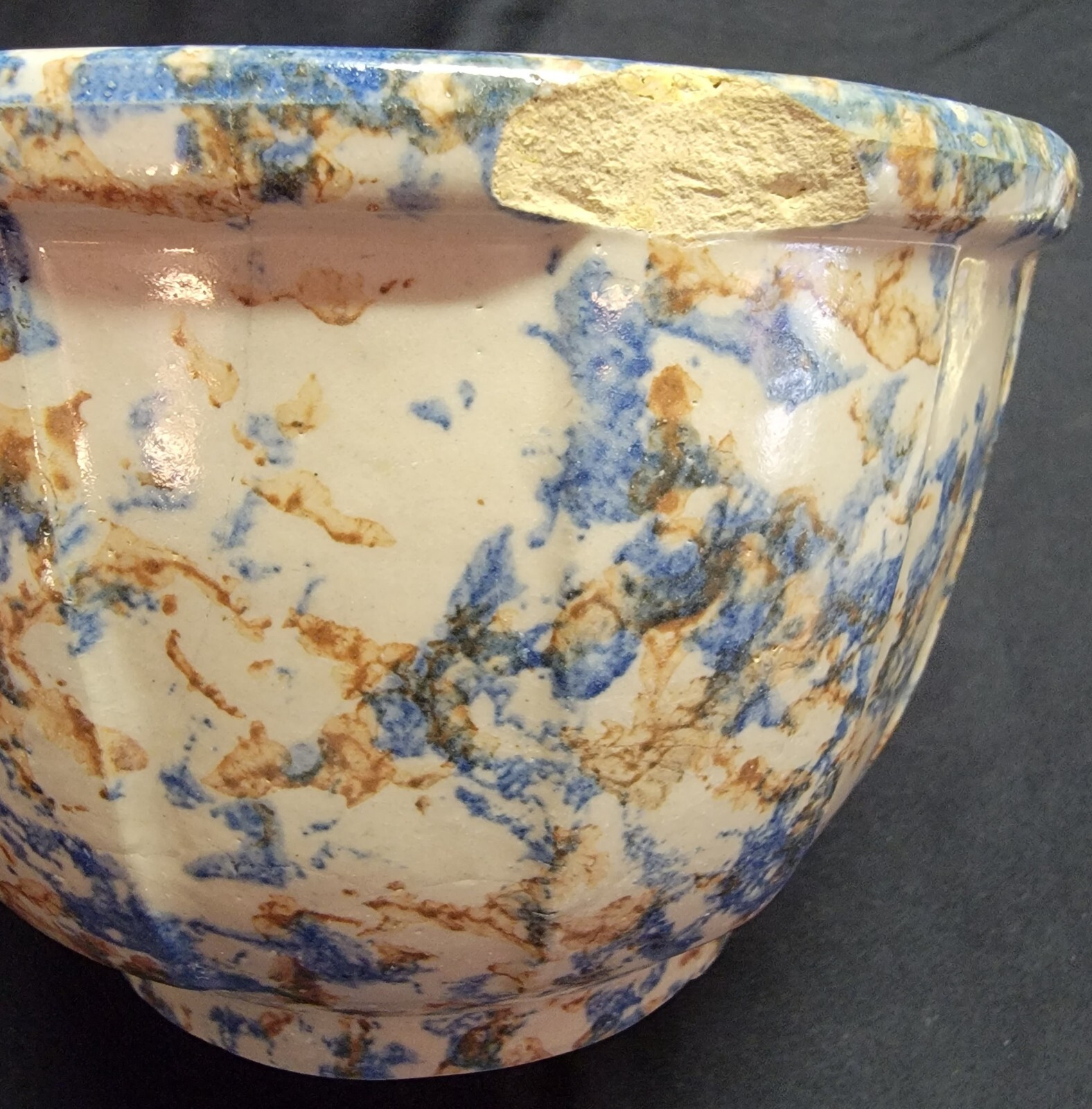 Red Wing? Spongeware Panel Stoneware Pottery #6 Bowl Vtg Retro AS IS