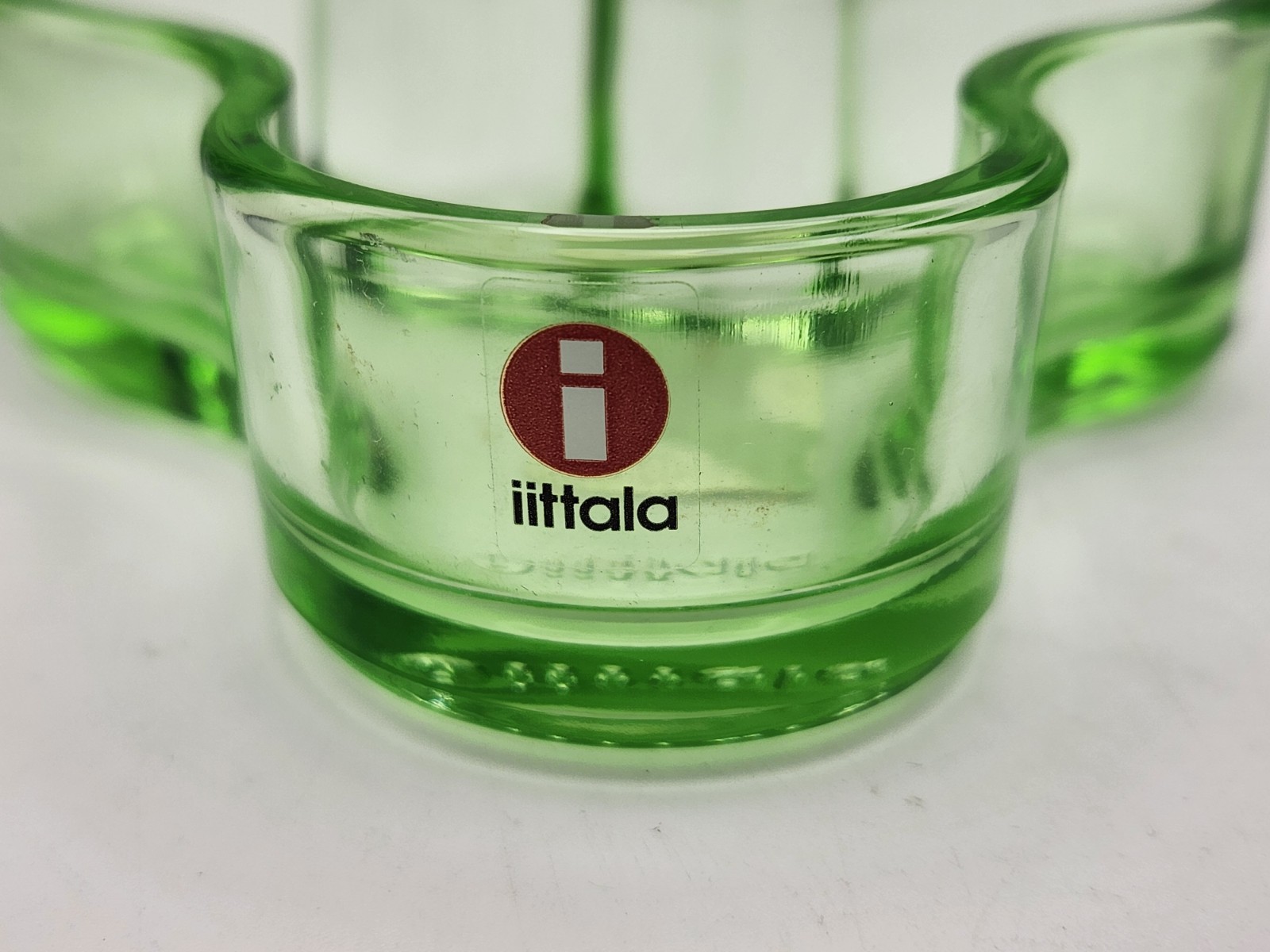 IITTALA Alvar Aalto Apple Green Glass 98mm Dish Bowl Asymmetrical Sticker