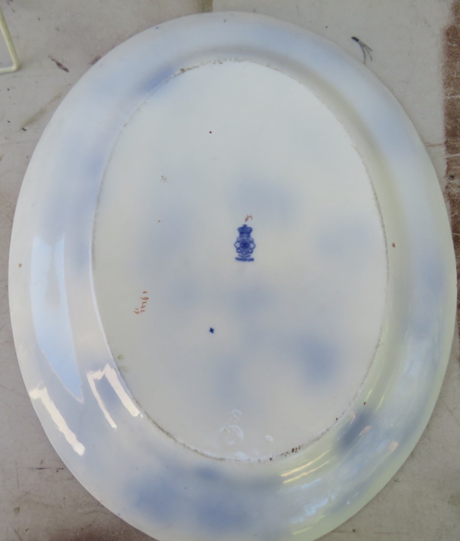 LARGE ANTIQUE ROYAL DOULTON NANKIN POLYCHROME FLOW BLUE SERVING PLATTER