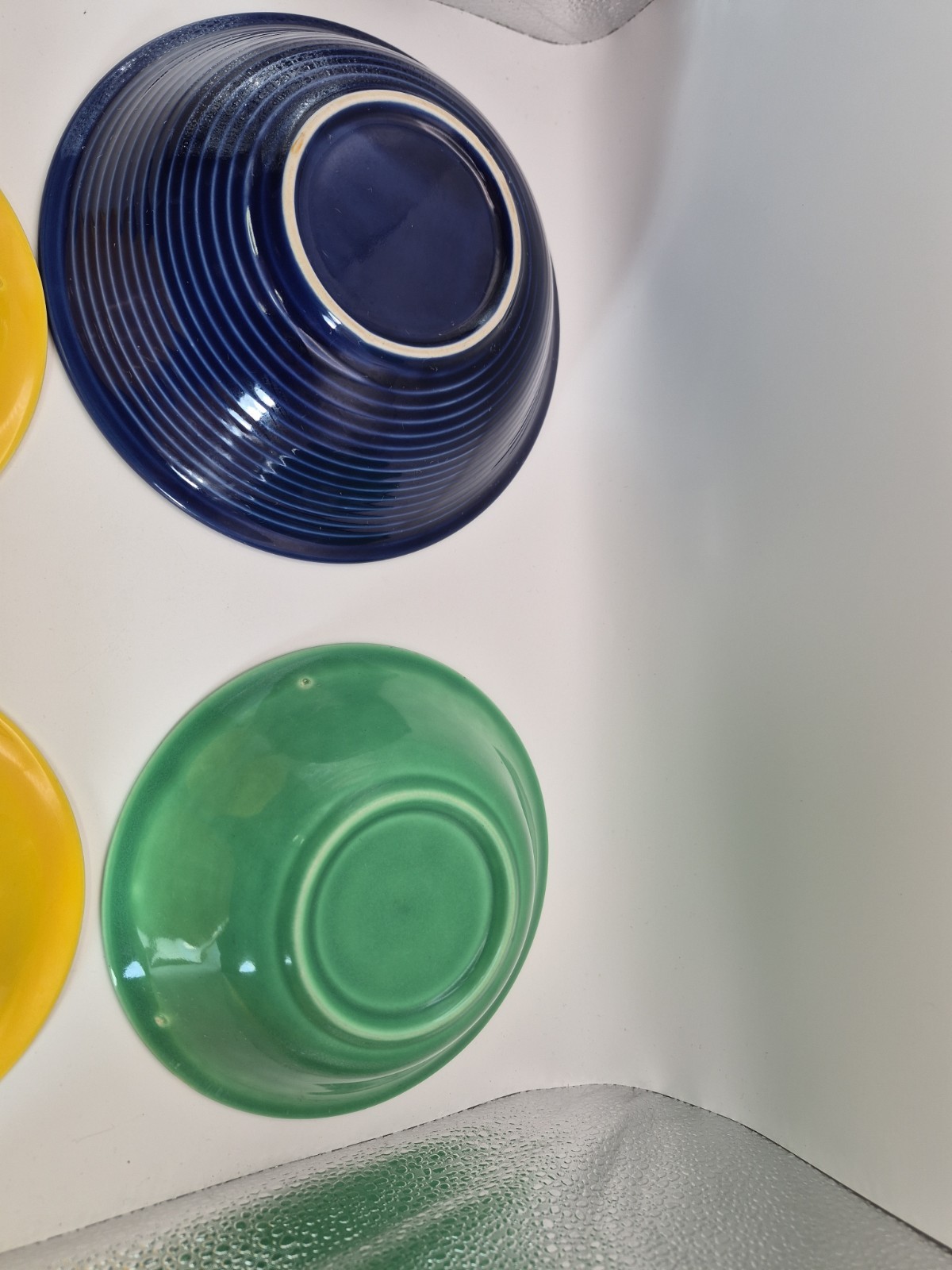 4 Vintage Ceramic Primary Stoneware Bowls Unmarked ~Cobalt Blue ~Green ~Yellow