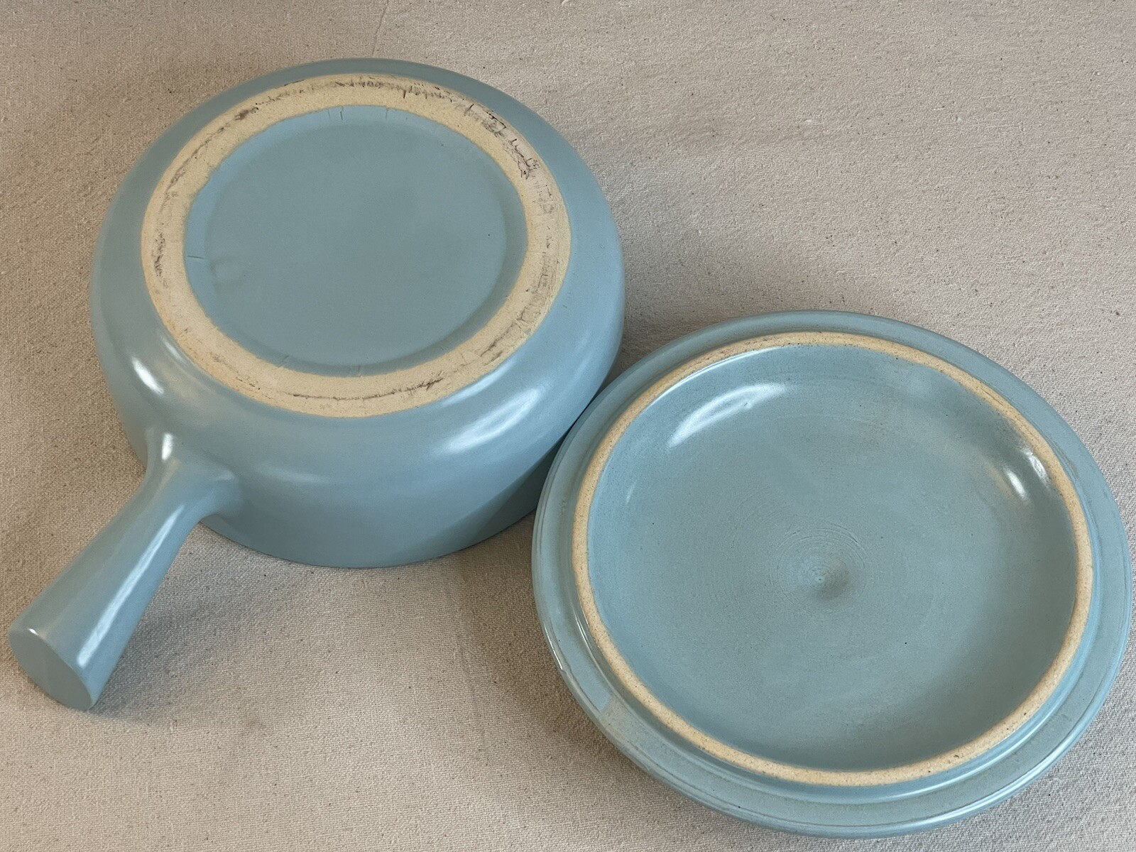 Vintage La Solana Solanaware Pottery Handled Bean Bowl Lid Blue Casserole Pot