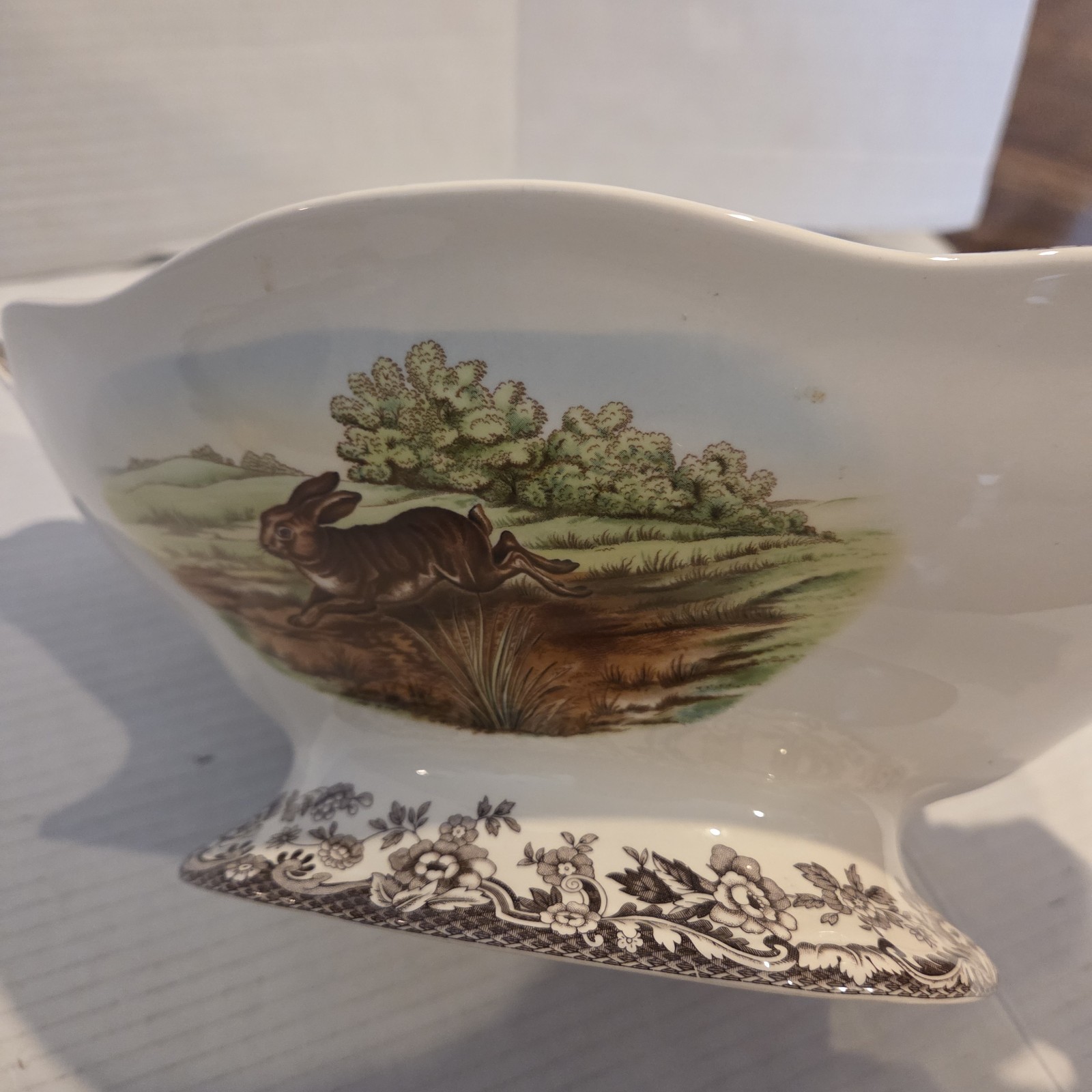 Spode Woodland Bunny Rabbit Footed Centerpiece Oval Dish Serving Easter EASTER