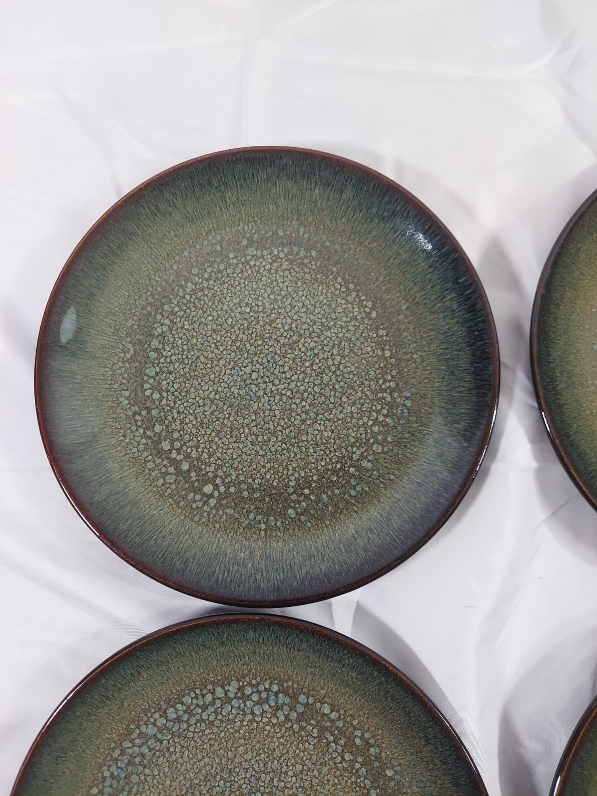 Lot of Four (4) Salad Plates Threshold Cambridge Green Stoneware 8 1/4 Inches.