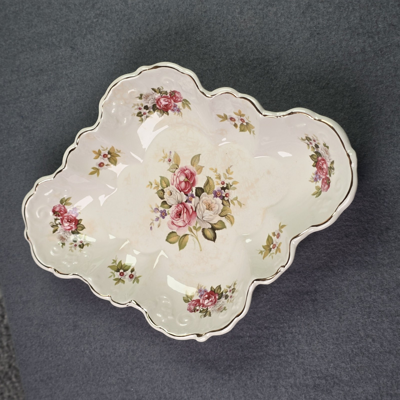 VTG James Kent Old Foley Scalloped Porcelain Dish Pink Rose Gold Trim England