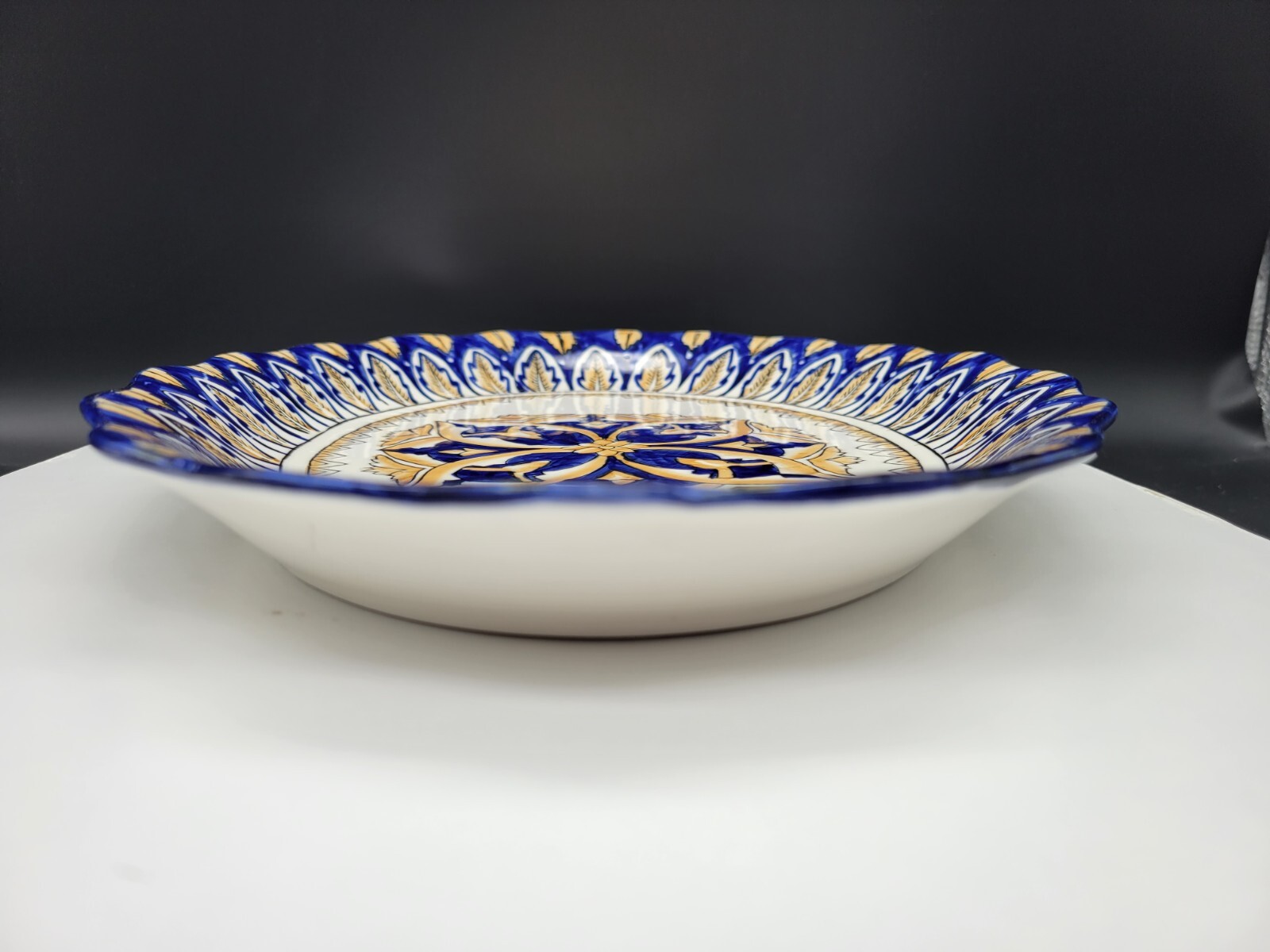 I. Godinger Italian Platter Scalloped Oval Cobalt Blue and Yellow 11.5″