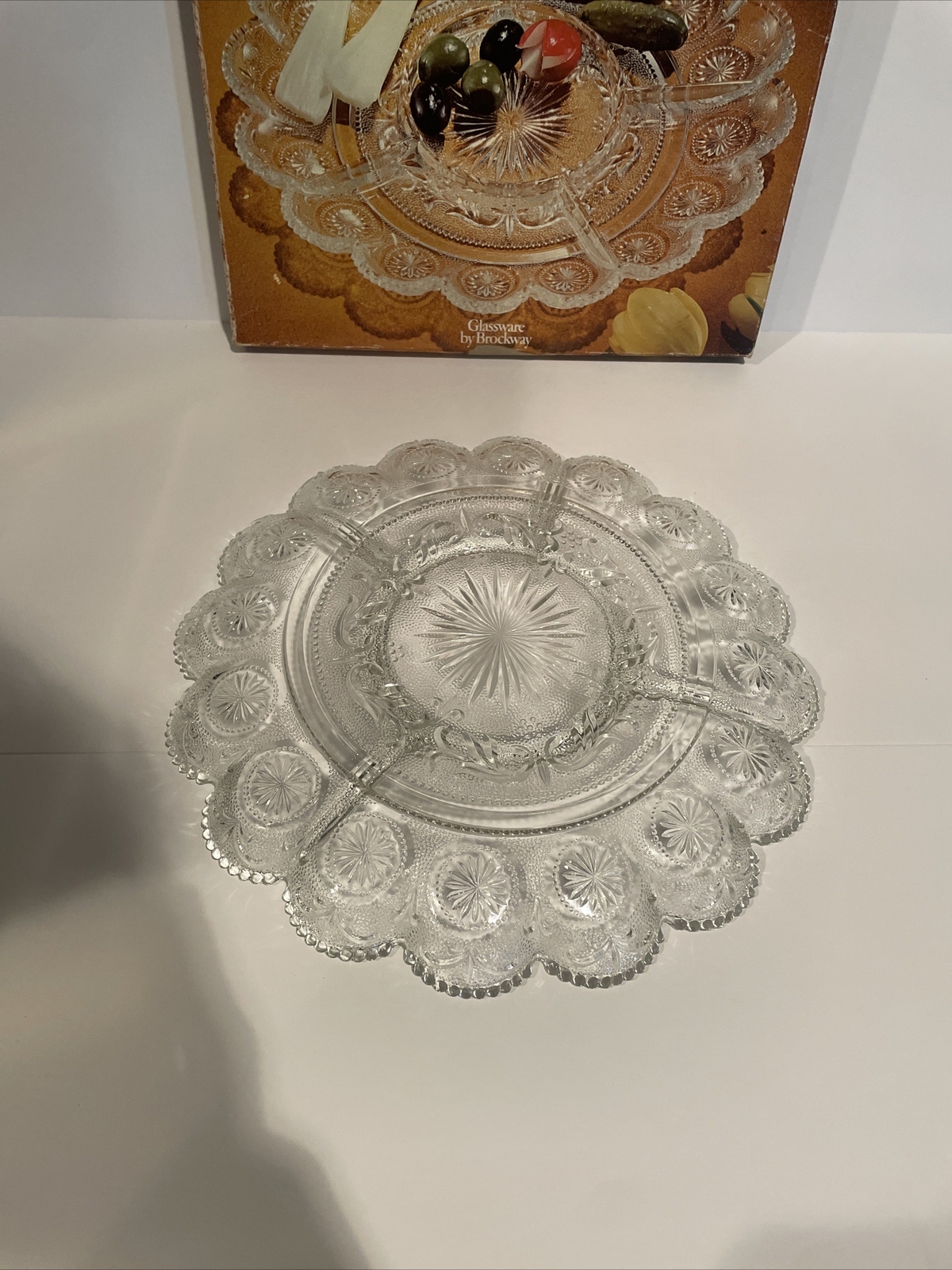 Vtg Brockway Glass American Concord Clear 5 Part Relish Tray Serving Dish