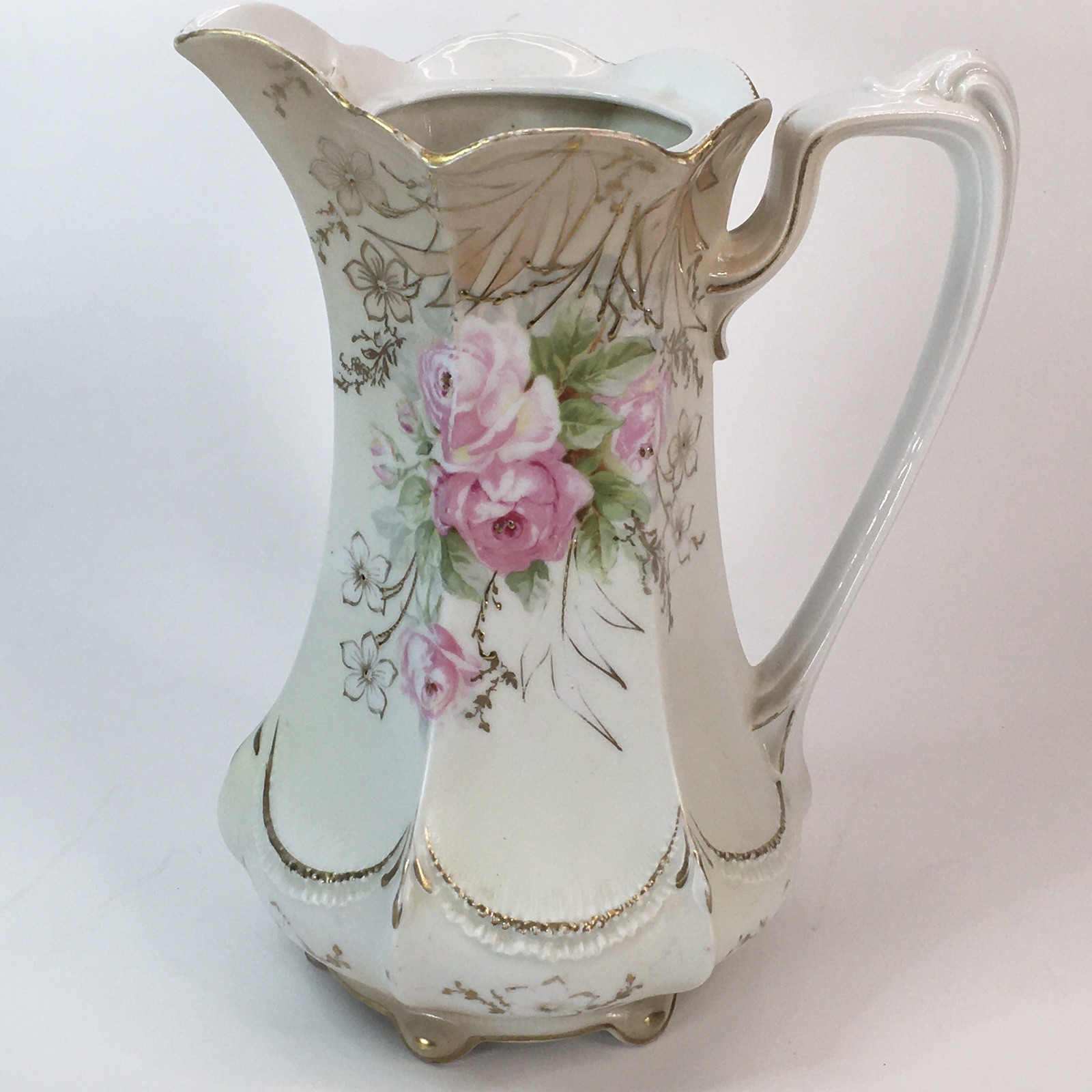 Antique RS Prussia Red Mark Chocolate Pot White Body W/ Pink Rose Gold Accent