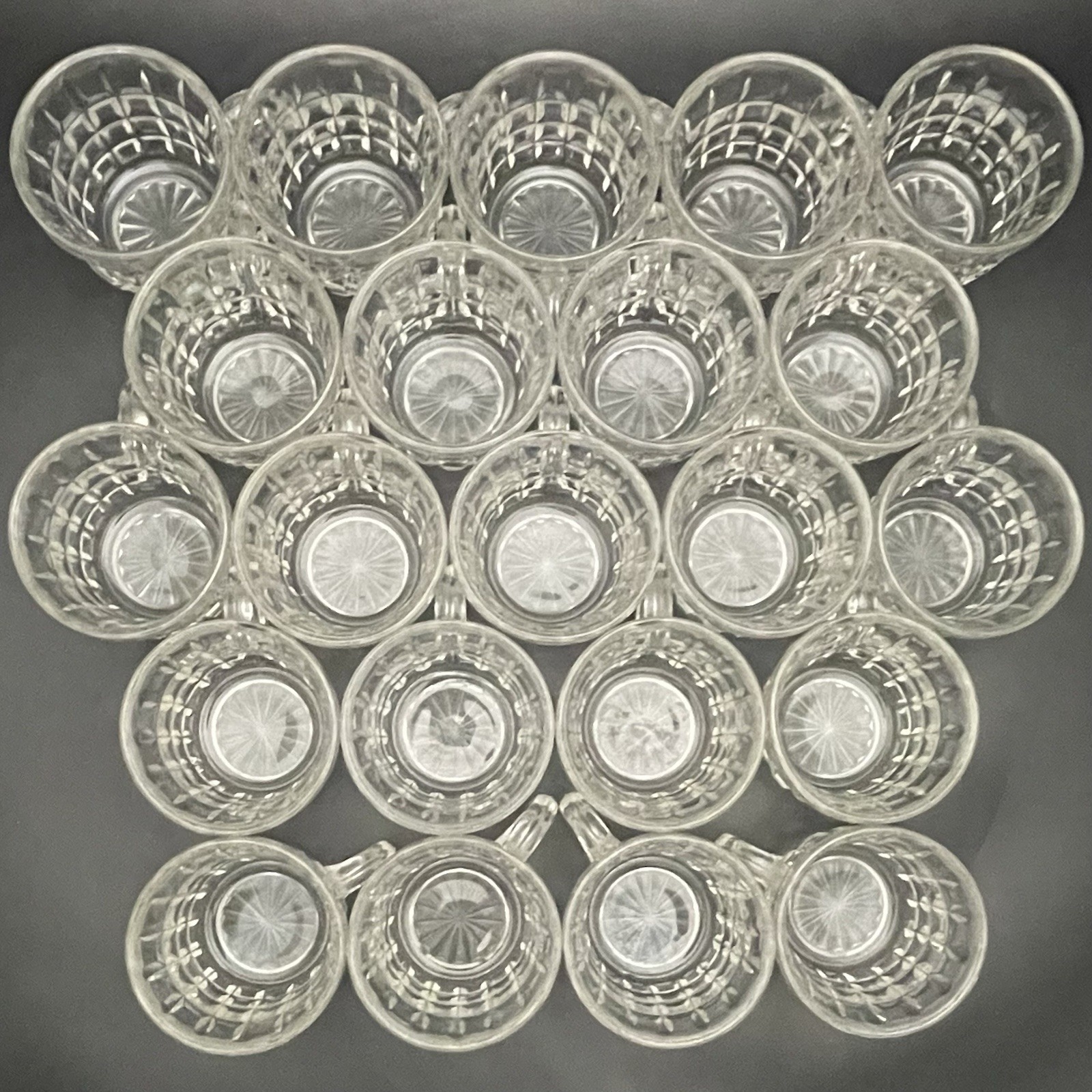 Tiffin Square Diamonds Beveled Block Waffle 25pc Glass Punch Bowl Set c1950s USA