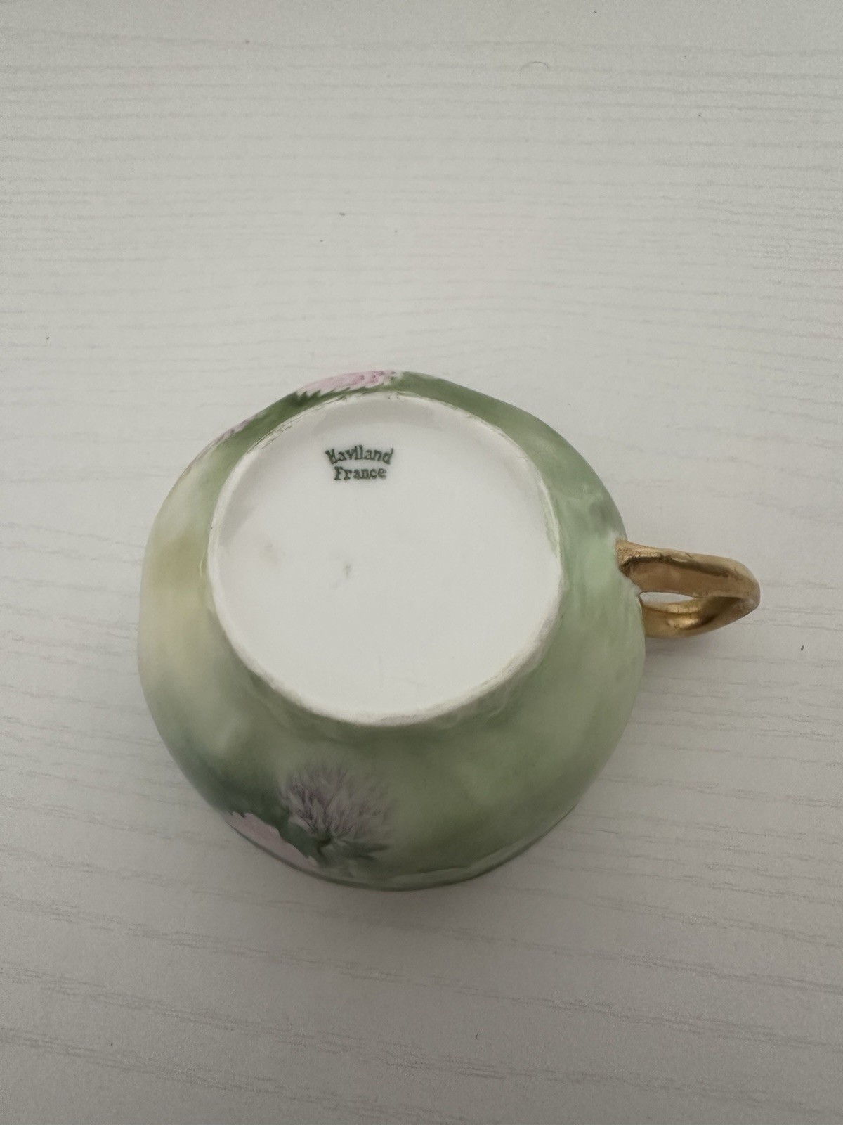 Antique Haviland France Limoges Teacup Hand Painted Pink Clover Floral Gold Trim
