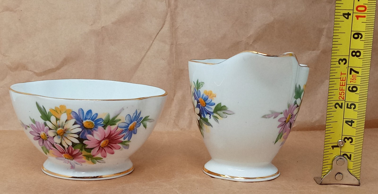 Crownford Creamer & Open Sugar Bowl set Fine Bone China England floral design