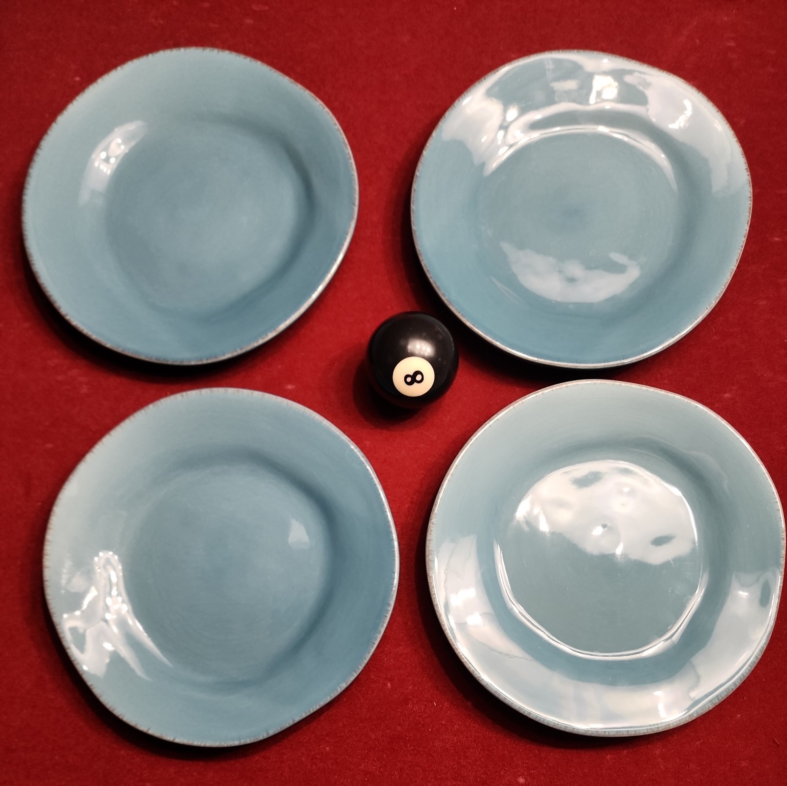 PIER 1 Stoneware ELEMENTAL 4 Salad Plates 8 25″ Smoke Blue RETIRED Asymmetrical