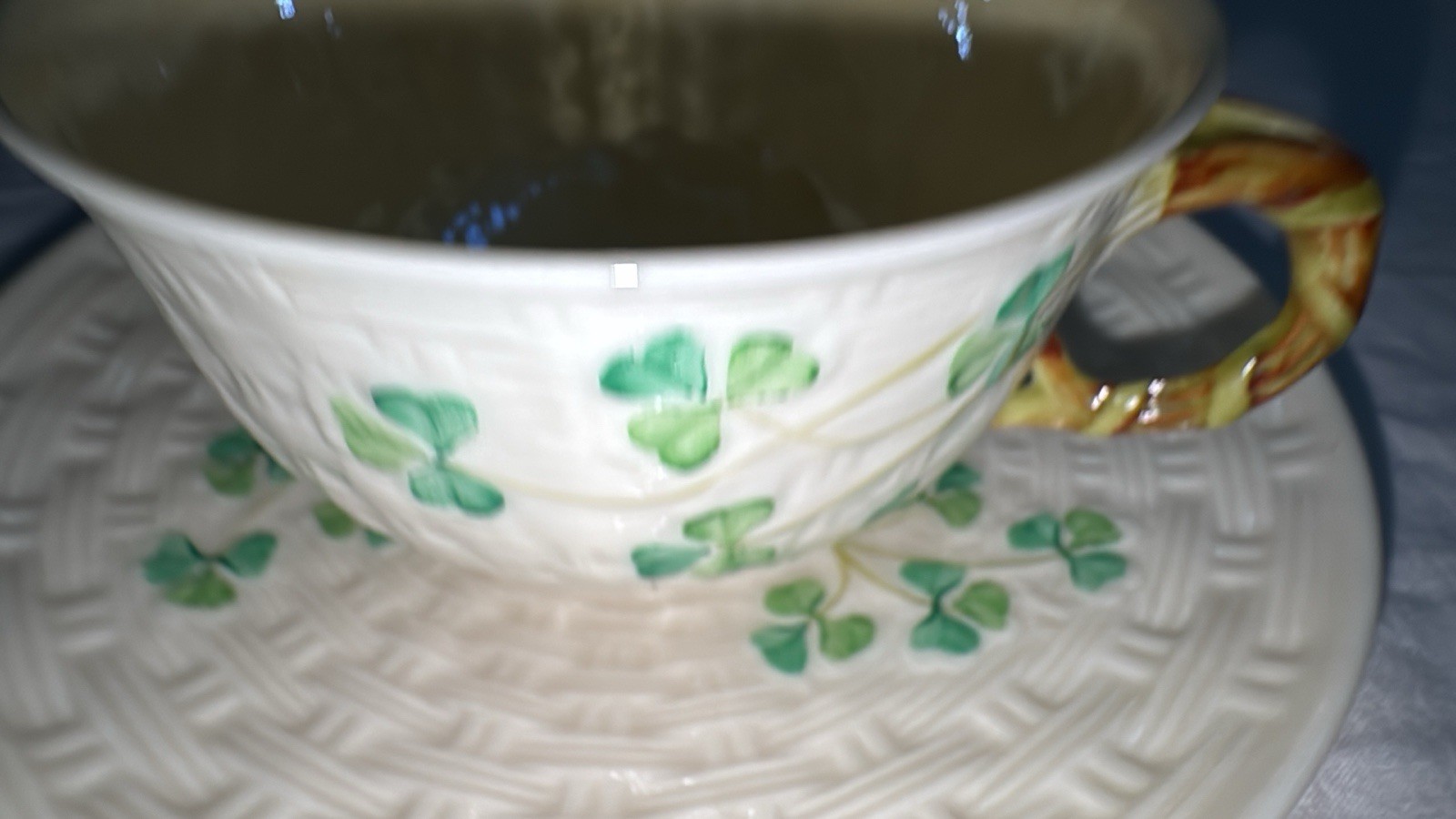 Vintage IRISH BELLEEK Shamrock Tea Cup and Saucer Reg No 0857