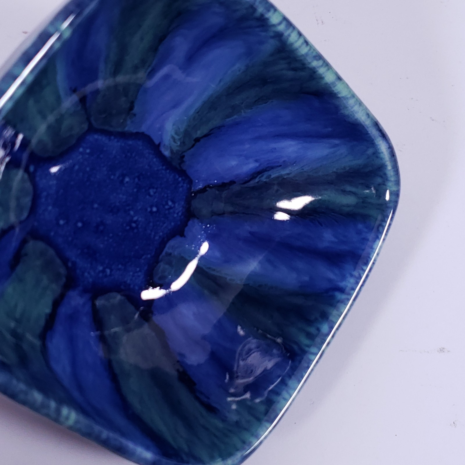 DRYDEN Hot Springs Arkansas Pottery Blue Green Drip Glaze Bowl TRINKET DISH