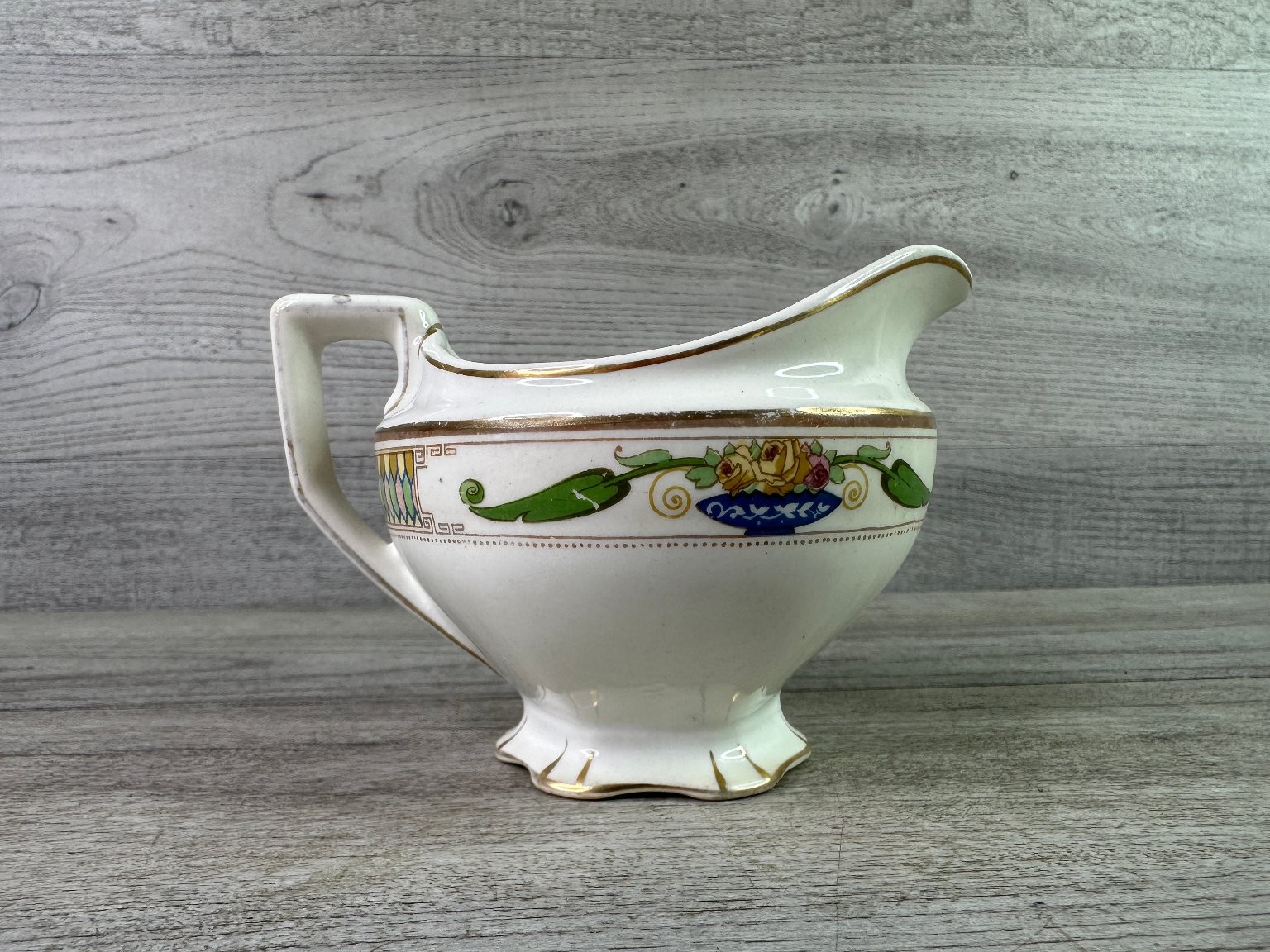W.H. Grindley & Co Victory Creamer Pitcher Floral Gold Trim England