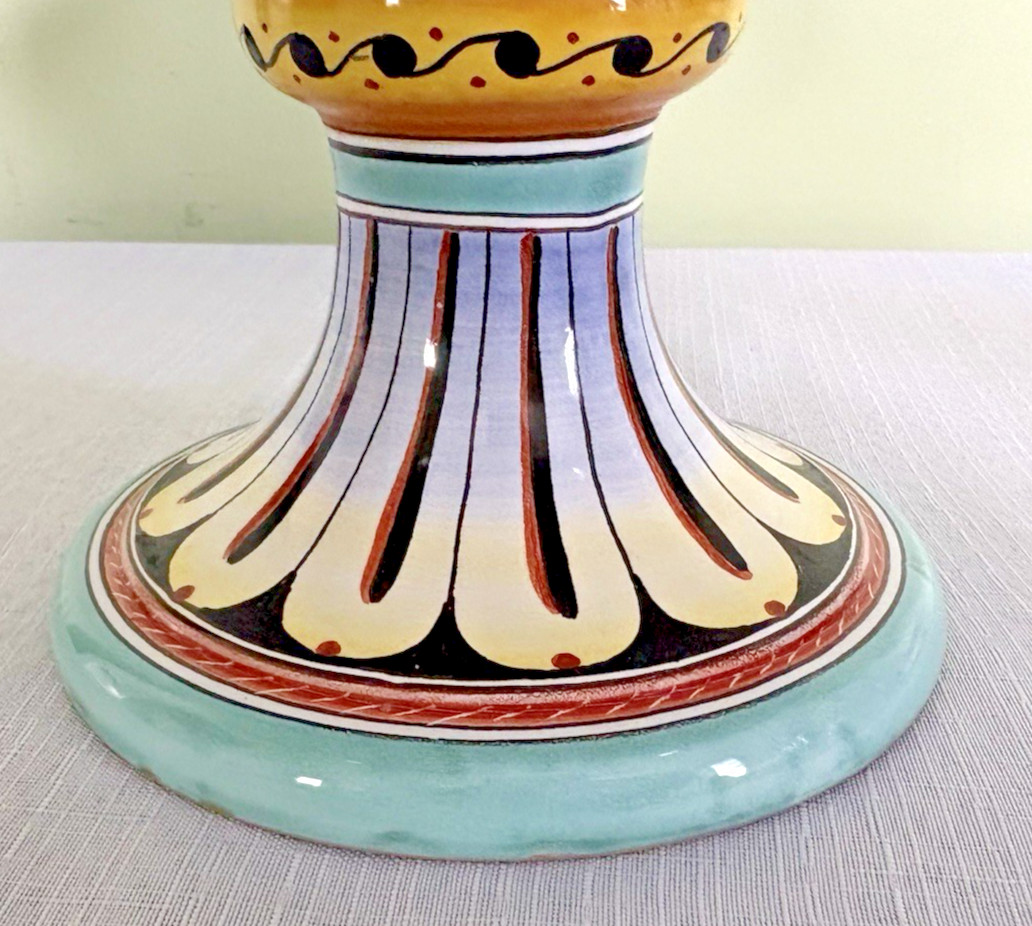 Deruta Italy-Raffaellesco Yellow Dragon-Pedestal Bowl-Artist Signed-EC-Vintage