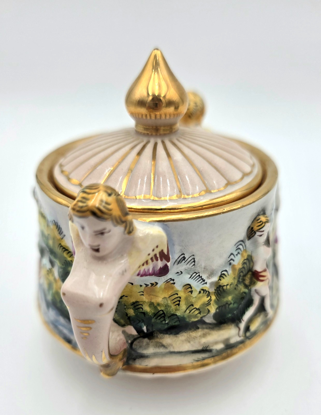 Capodimonte Cherub Sugar Bowl Creamer Set Gold Gilt Italy Porcelain VTG
