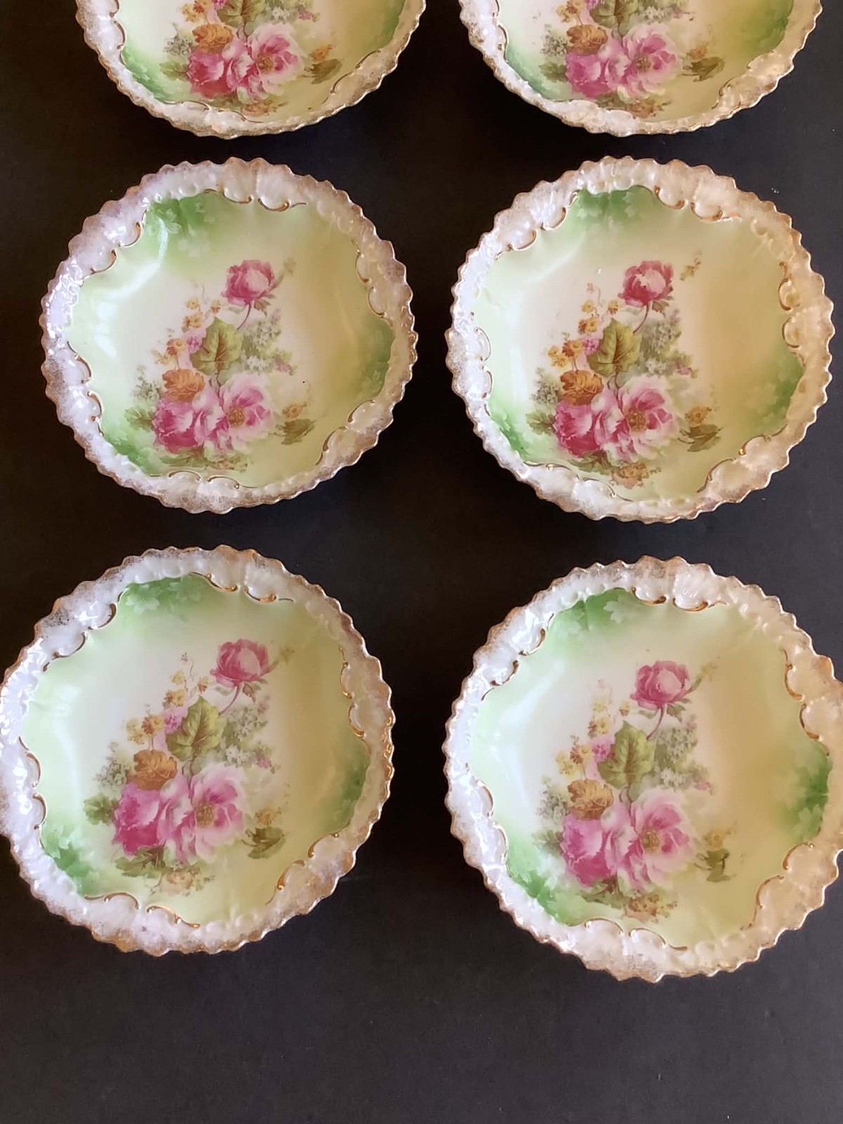 RS Prussia Antique 5″ Porcelain Serving Bowls Featuring Lovely Rose Motif No Dmg