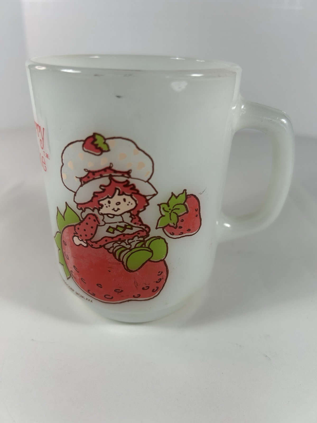 1980 Strawberry Shortcake Fire King Mug Anchor Hocking Milk Glass