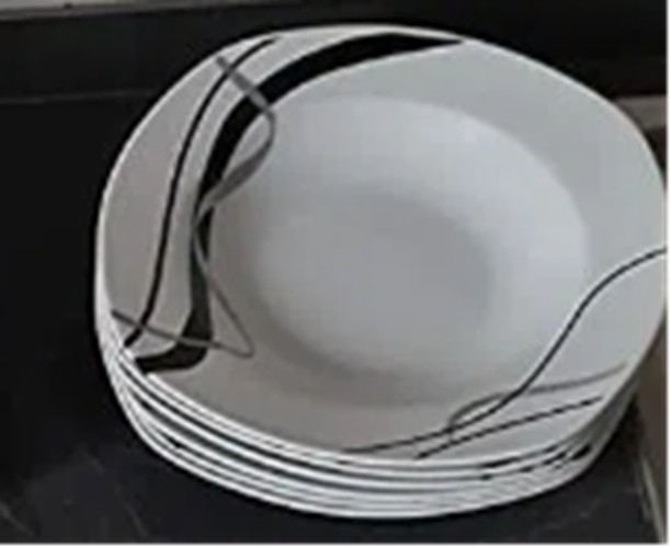 6 Soup Plates – 8.2″ Modern Porcelain – Black/Gray Curve Design