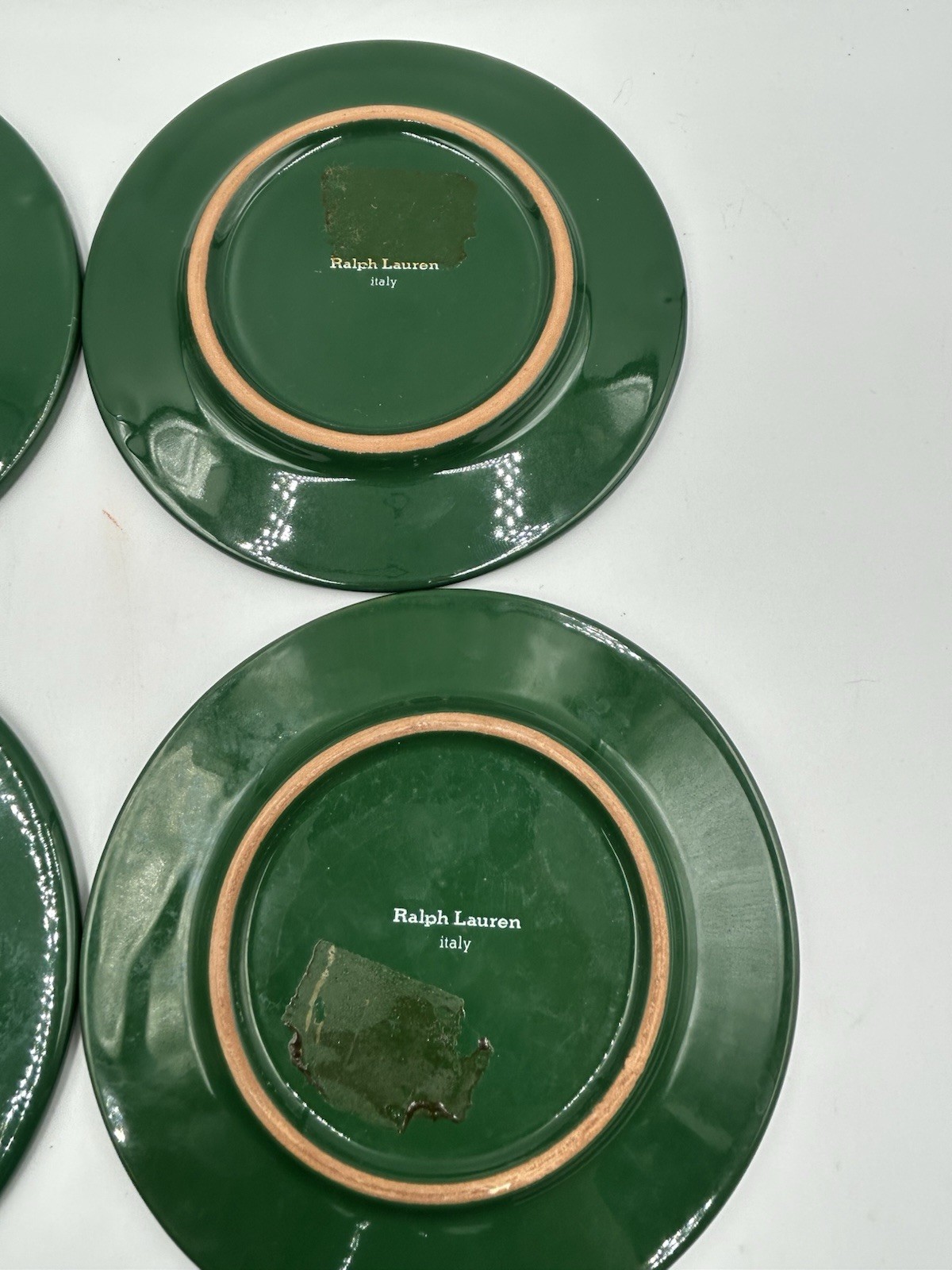 Vintage Ralph Lauren Italy Hunter Green Pottery Tea Cups & Saucers Set 4 Italy