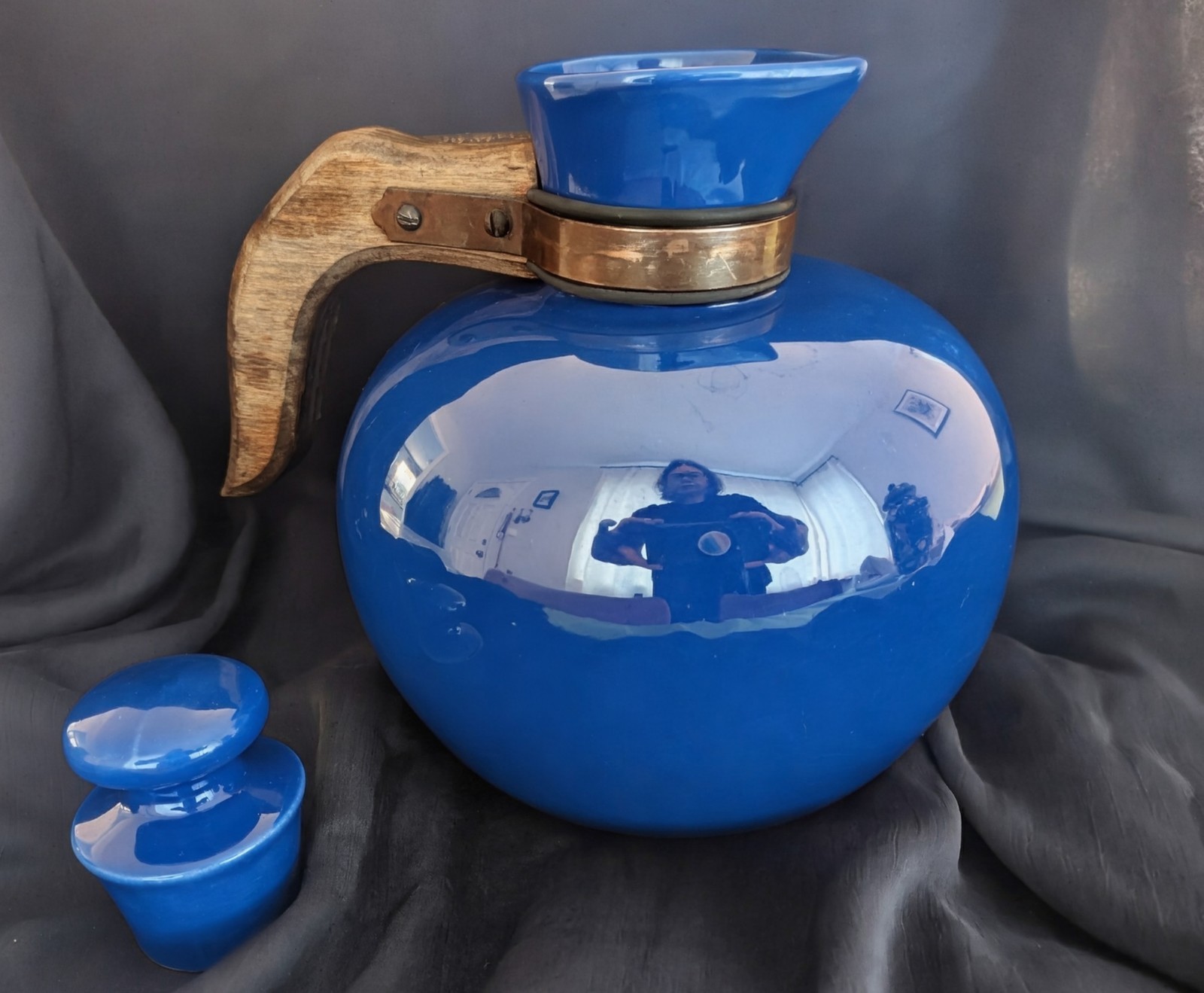 Vintage 1930s Hollydale Pottery California Cobalt Glaze Carafe Jug & Stopper