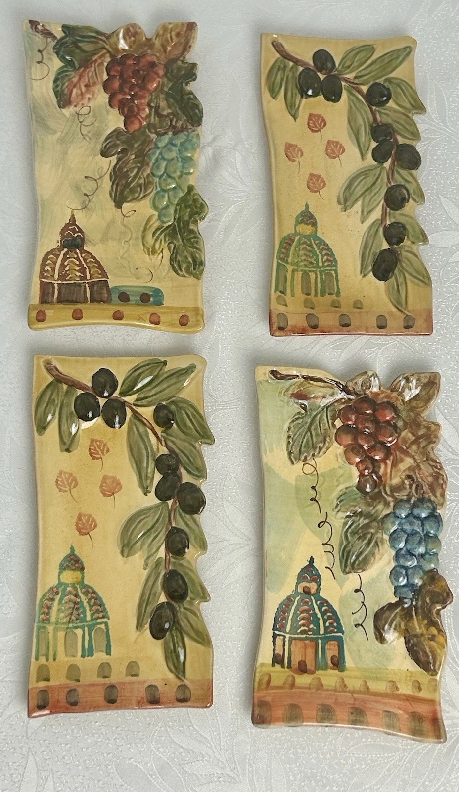 Vintage Italian Hand Painted Wall Plates Marked ITALY Earthenware Set of 4