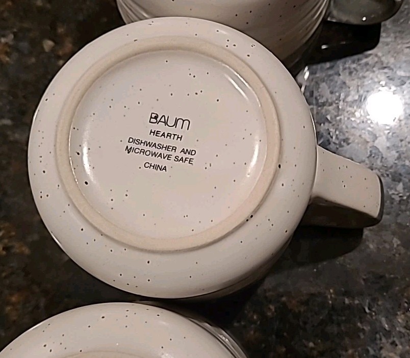 SET (4) Baum HEARTH Drip Glaze Gray Stoneware 15 oz Coffee Mugs