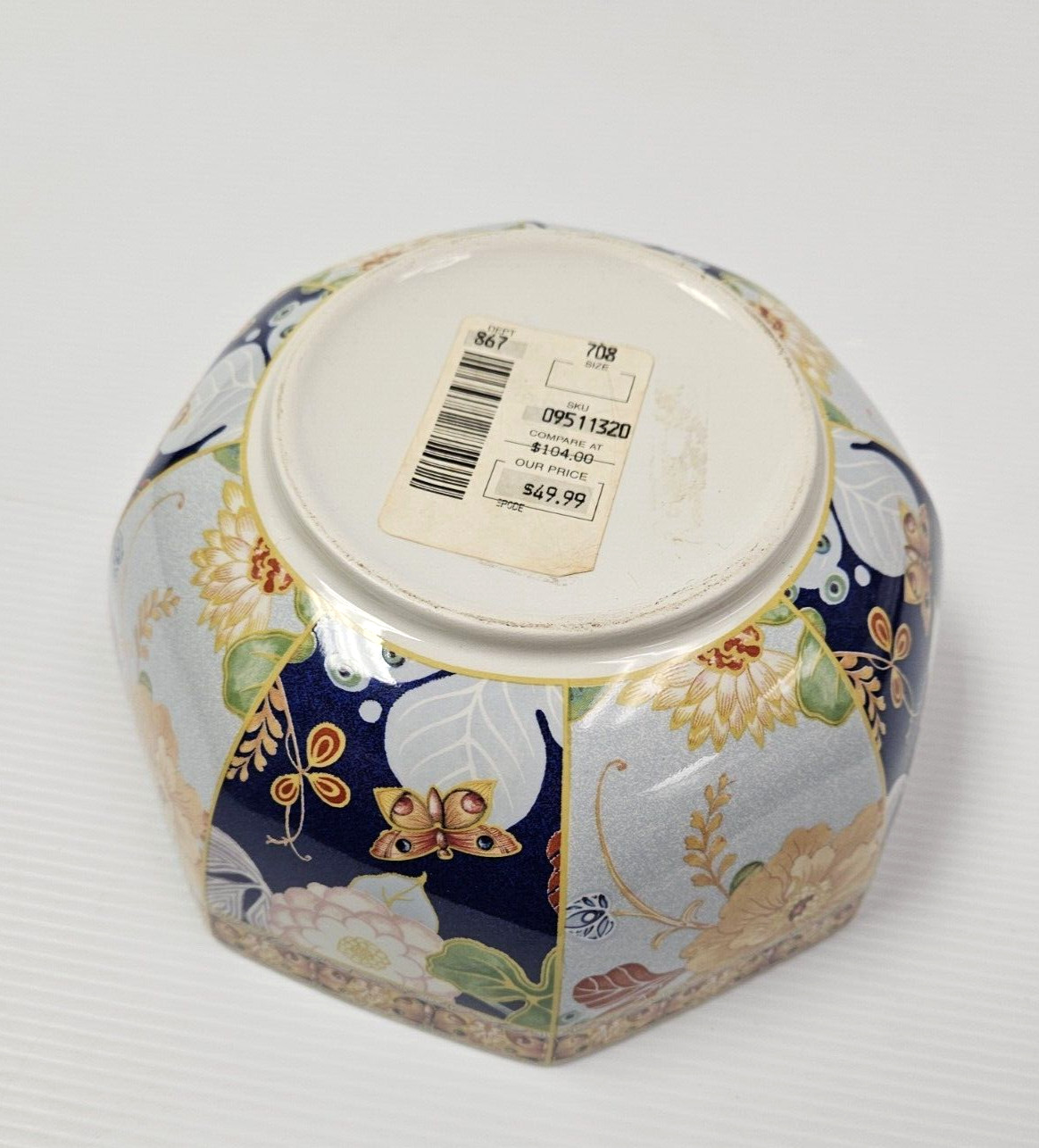 Spode Summer Java 7″ Serving Octagonal Bowl #F1994 with Birds Flowers 7″Wx3.5″H