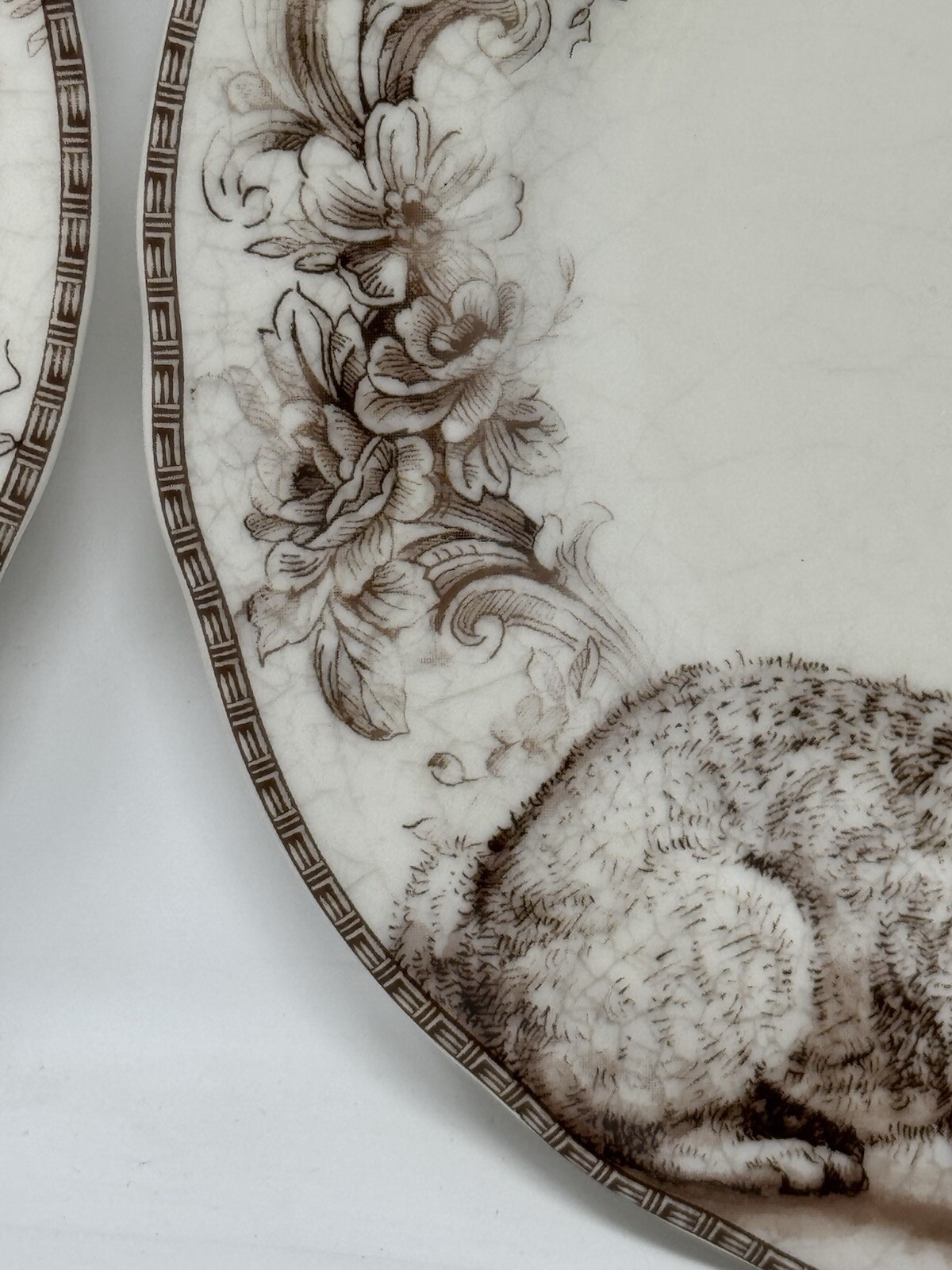 2 222 Fifth Bunny Arabella Brown & White Porcelain Salad Plates 8.5” Easter