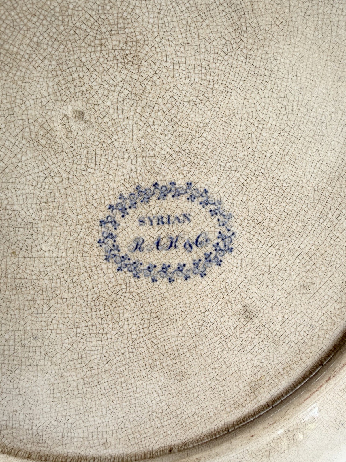 Antique Ironstone RA Kidston Verreville SYRIAN Blue Transfer Platter Rice Dish