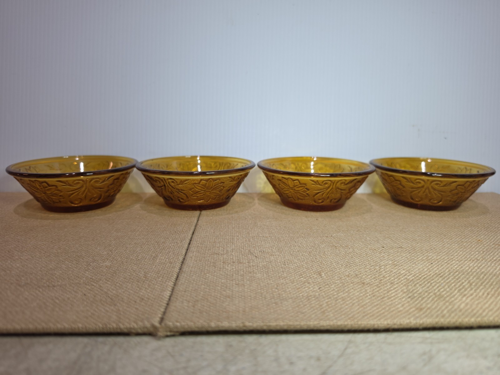 Set of 4 Vintage Amber Tiara Indiana Glass Dessert Fruit Bowls