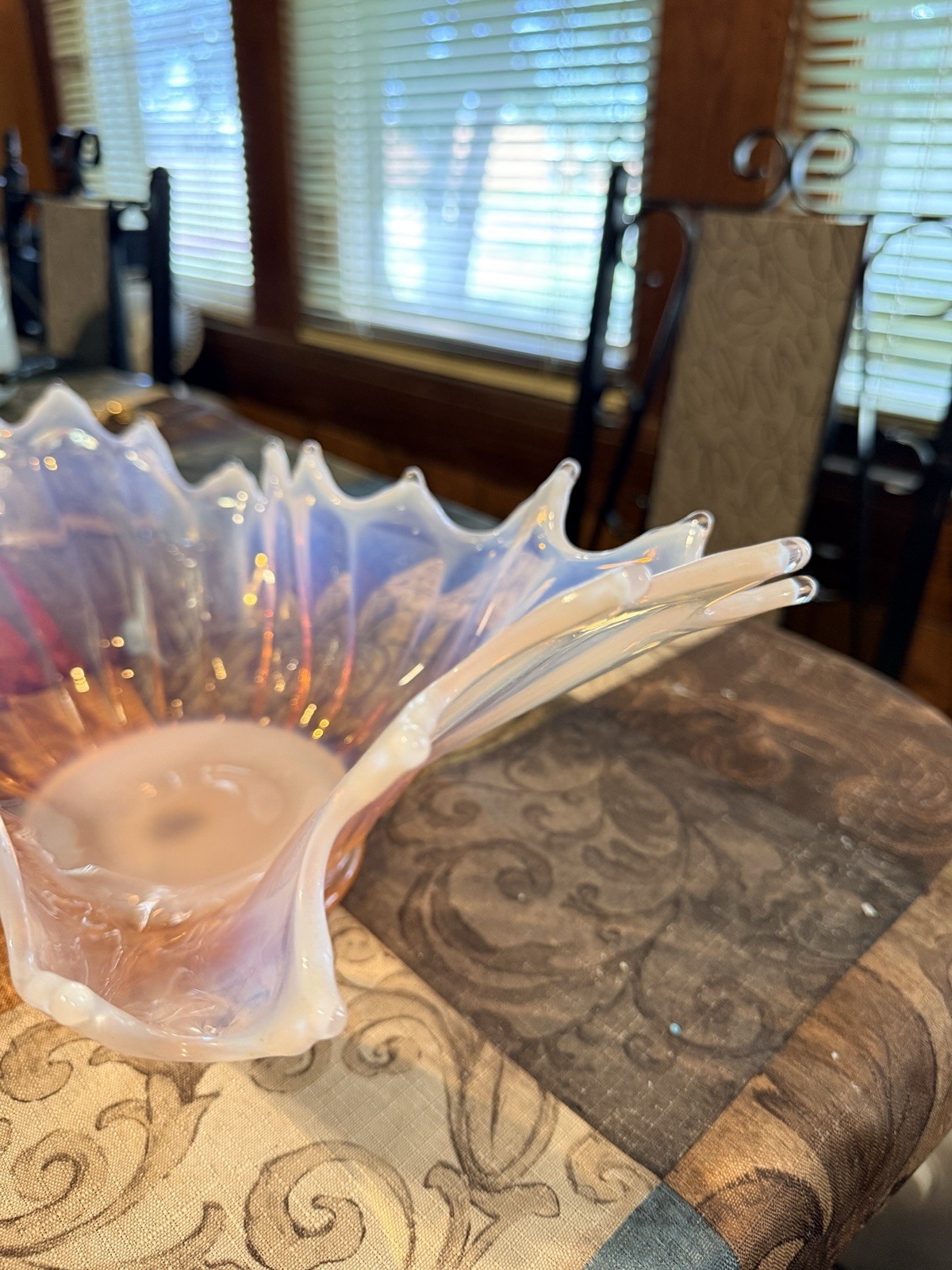 Fostoria Heirloom Pink Opalescent Oblong Glass Centerpiece Bowl Console