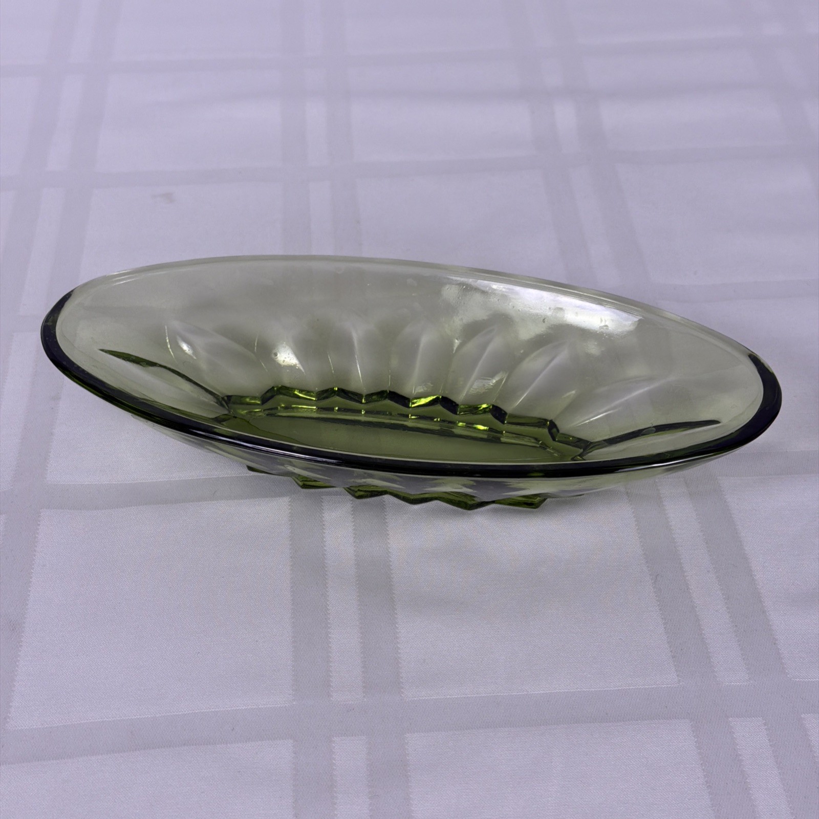 Vintage Indiana Glass Depression Olive Green Pickle Relish Dish
