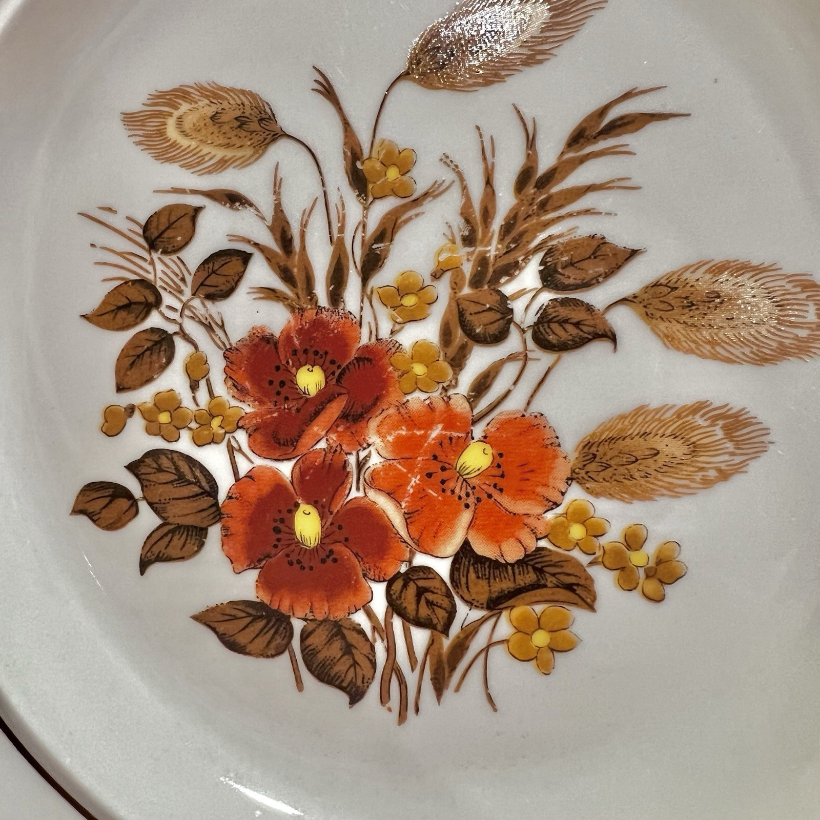 Diamond Design Stoneware Salad Plate 7.75in” Floral Wheat Brown Japan Preowned