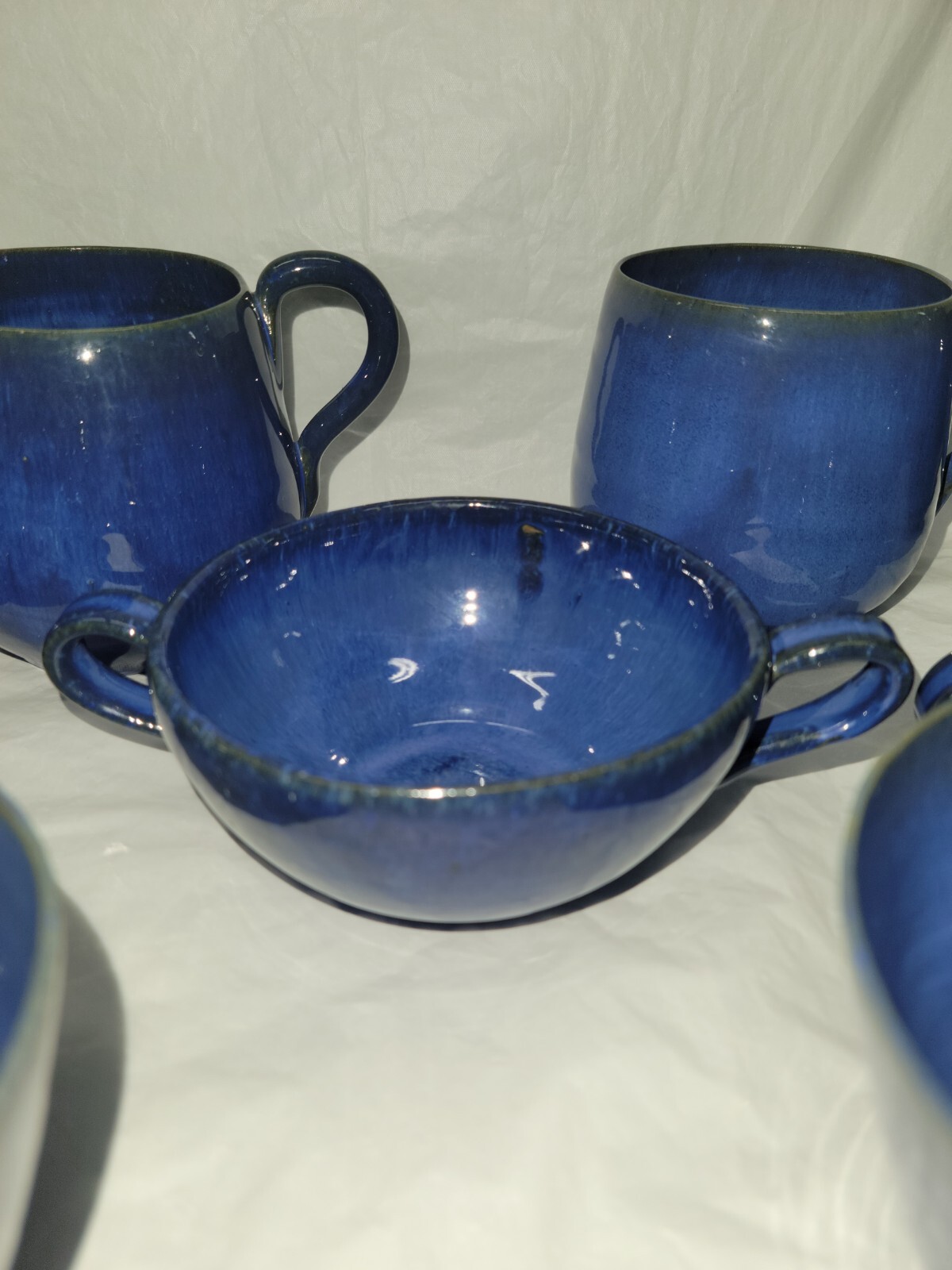 North Carolina pottery COLE POTTERY 9 cup and mug set blue glaze 4807