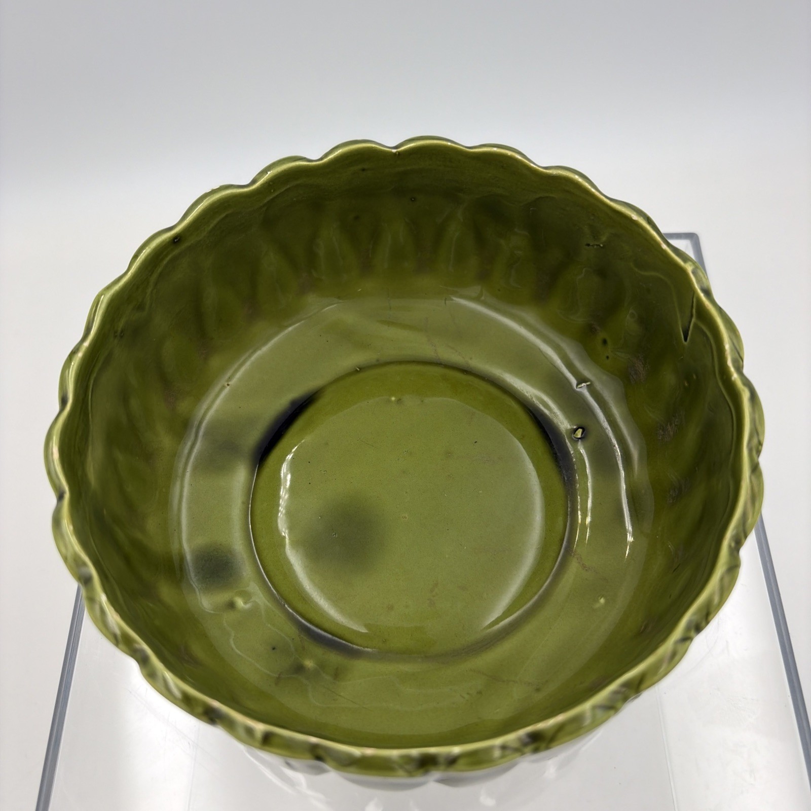 Decorative Olive Green Bowl Made In Japan. 5 1/2 Inches Wide By 2 1/2 Tall.