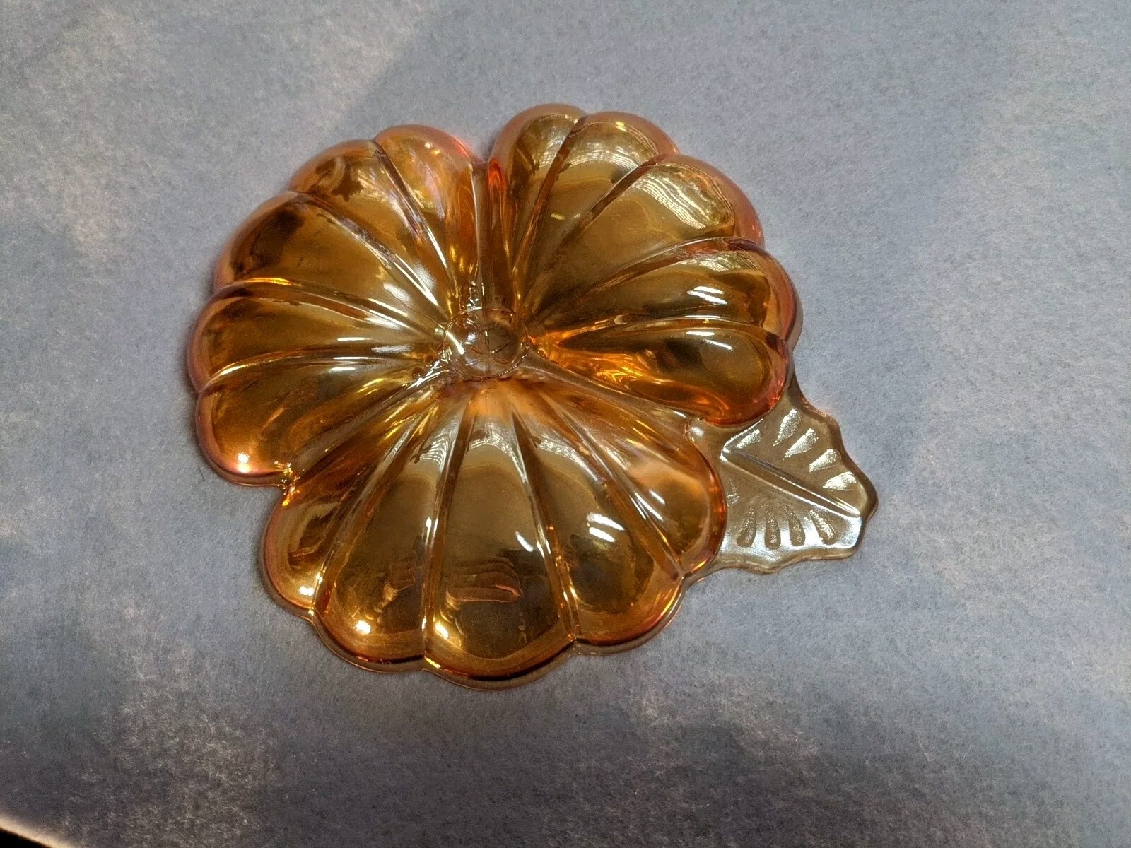 Vintage Amber Marigold Carnival Glass 3 Section Flower Leaf Candy Nut Dish