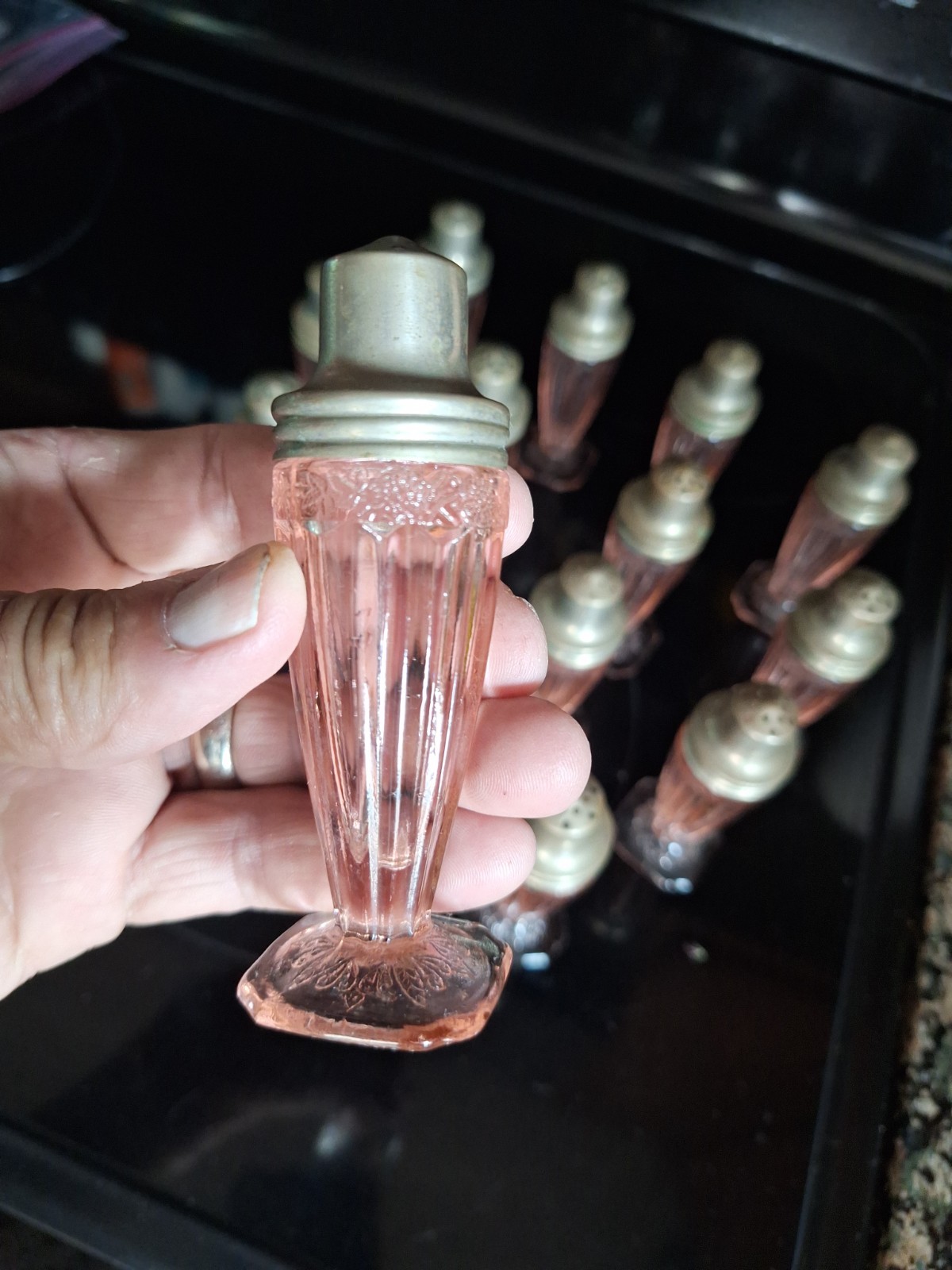 Pair Of Pink Jeanette Adam Depression Glass Salt And Pepper