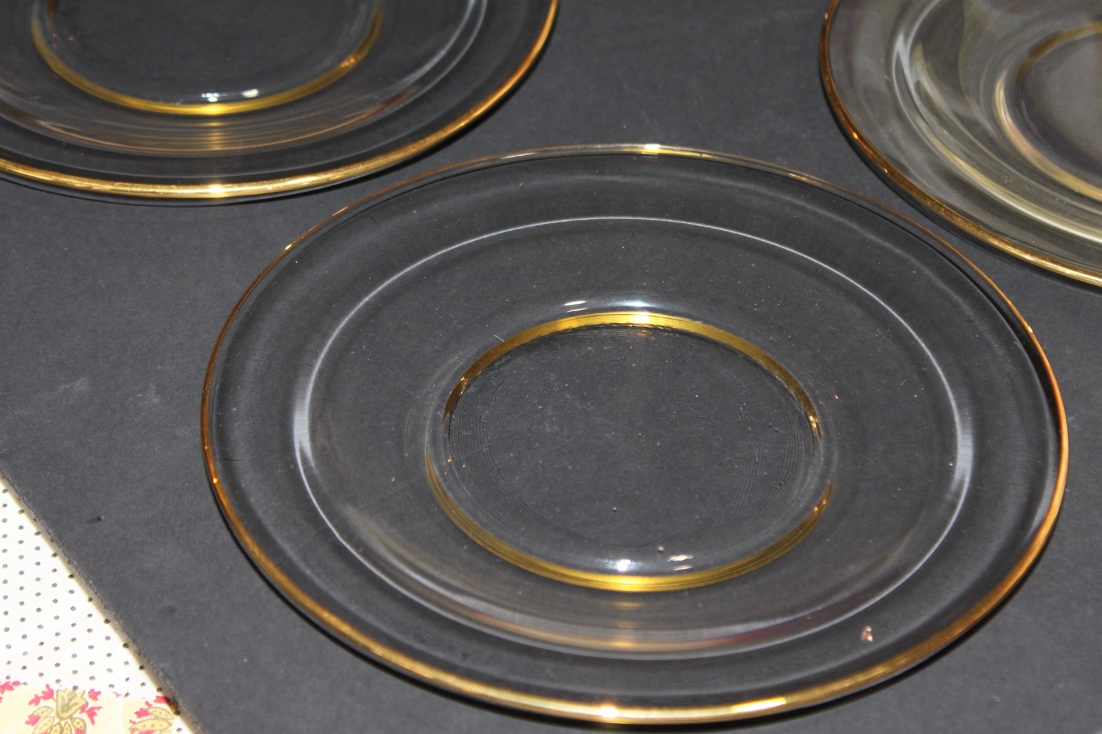 Set of 6 Bormioli Rocco 8” Clear Glass Plate Gold Rim Salad Dessert Plate Italy