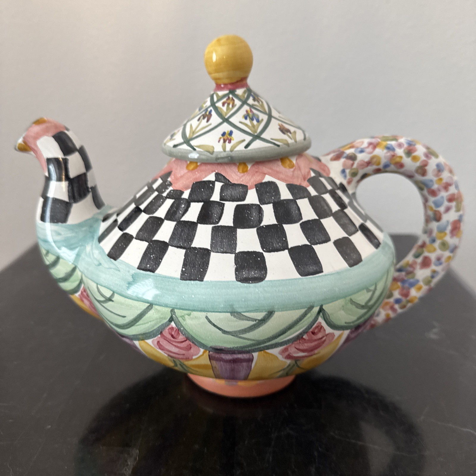 MacKenzie-Childs Odd Fellows Taylor Teapot Ceramic Never Used RETIRED!