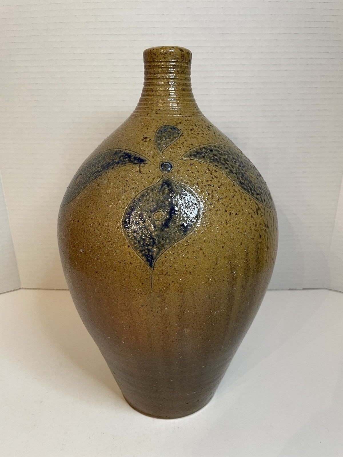Vintage Large 12.5” Mark Hewitt North Carolina Pottery Jug Incised Cobalt Flower