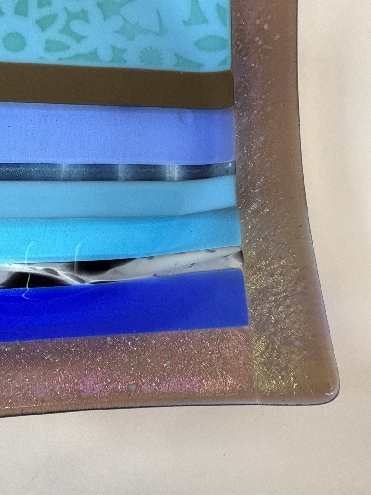 Fused Dichroic Studio Art Glass Square Trinket Dish Contemporary Signed 6.5”