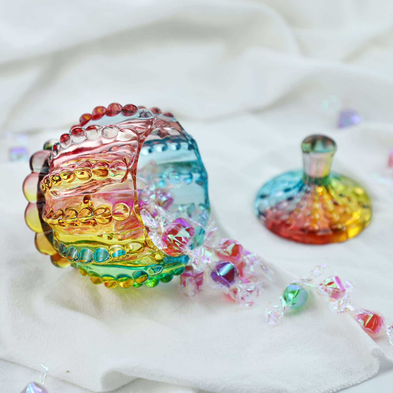 FLYING BALLOON Elegant Embossed Colorful Crystal Glass Candy Box with Lid Food J
