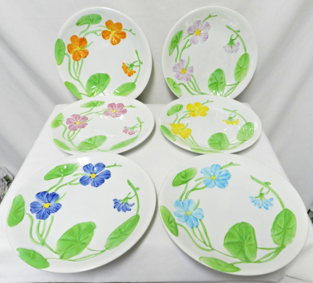 Connoisseur Capucines Collection Gien France Floral Salad Appetizer Plate Set 6
