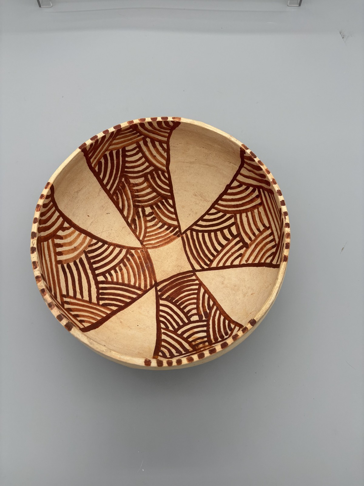 Vintage Wooden Pottery Bowl Beige & Brown Handmade Home Decor 7″ x 3.5″