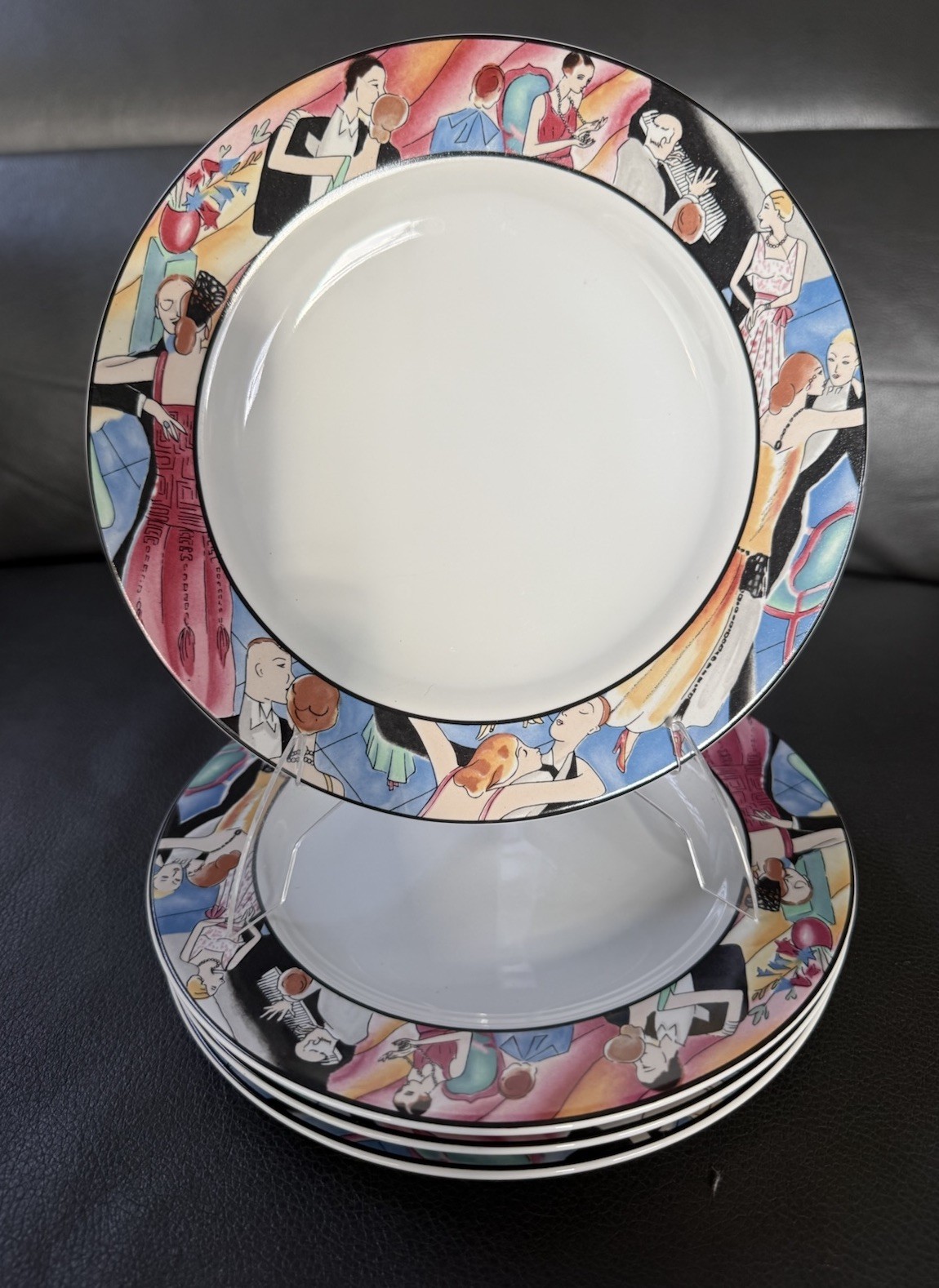 4-Sakura”Tango” #993 By Sue Zipkin Salad/Dessert Plates Art Deco Style 1993-1994