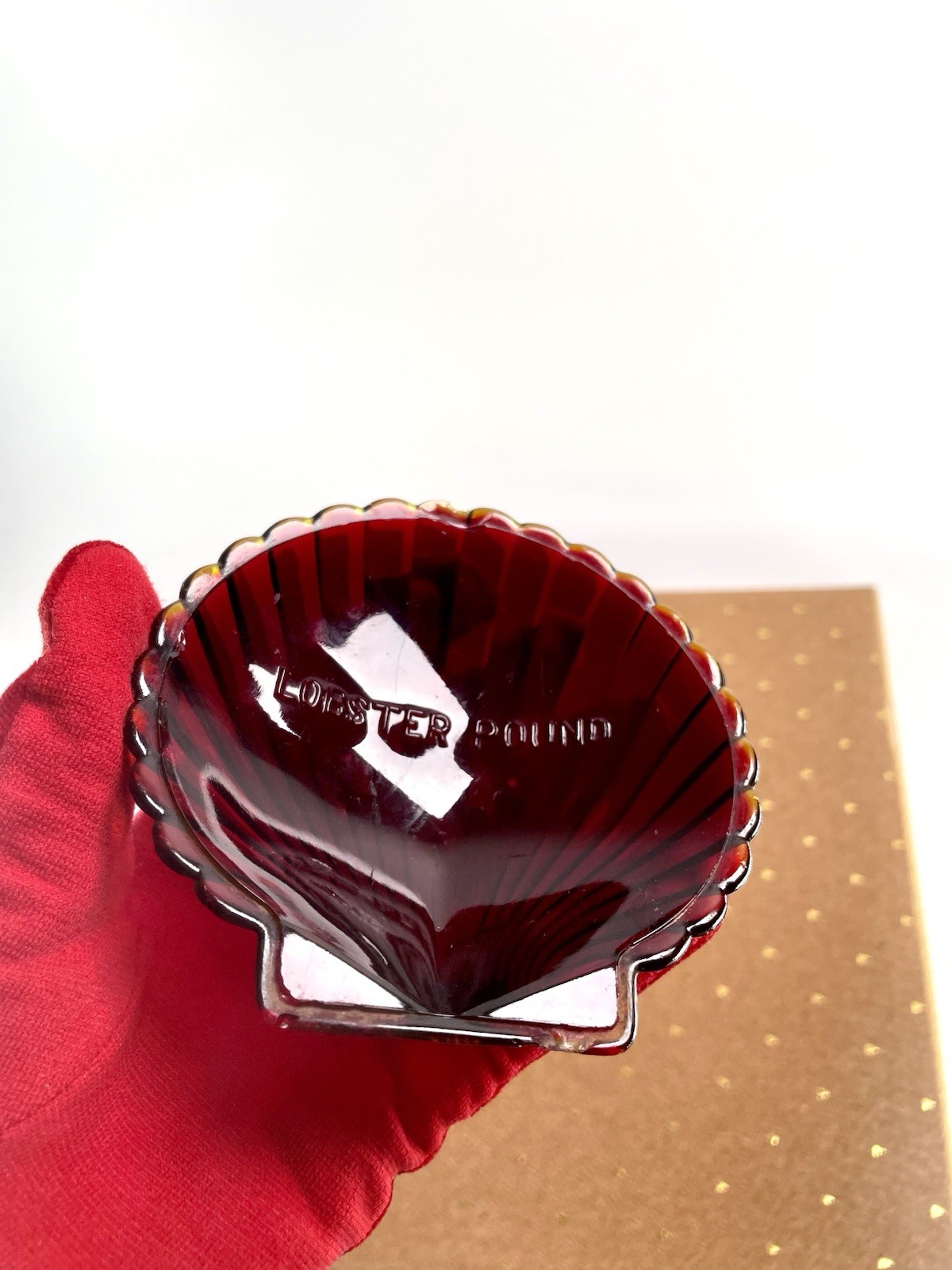 Vintage Ruby Red Cadmium Glass Shell Pattern Candy Dishes Glossy Decorative